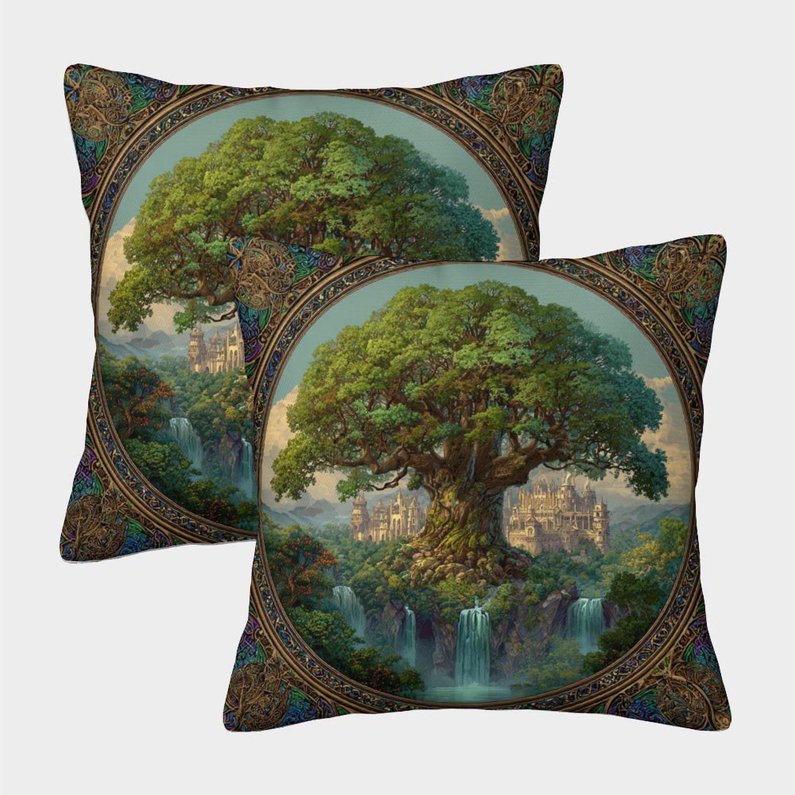 kaiyun 2 Pack Tree of Life, Castle Square Pillow Cover Cushion Cover 50x50cm Suitable for Sofa Bed Chair,3D Pattern