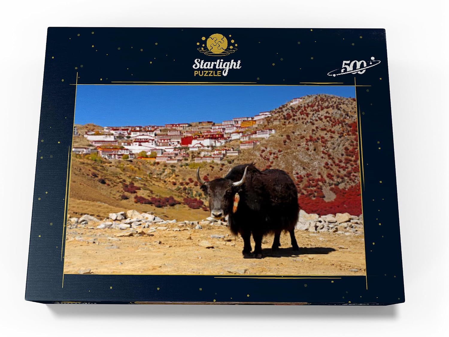 MyPuzzle Yak with View to Ganden Monastery At Drog Riboche Mountain Near Tagtse Dzong, Tibet, China - Premium 500 Piece Jigsaw Puzzle for Adults