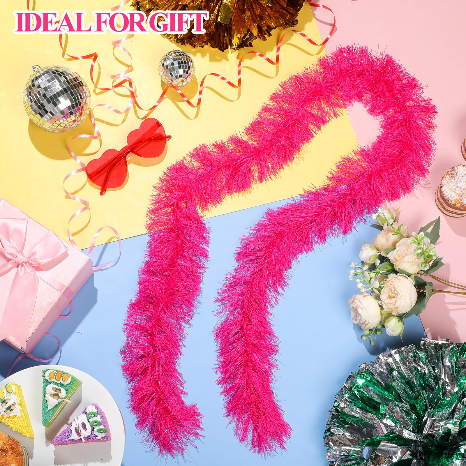 Sinmoe 16 Pezzi 5 Piedi Set Boa di Piume per Festa e Occhiali a Cuore Senza Montatura Accessori di Boa con Occhiali per Feste Matrimoni Costume Travestimento Forniture per Feste