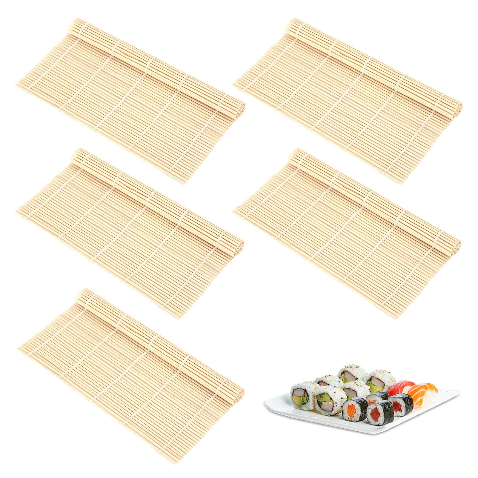 Eophmi Bamboo Sushi Mat Set, 5 Pcs Natural Bamboo Sushi Roller Kit