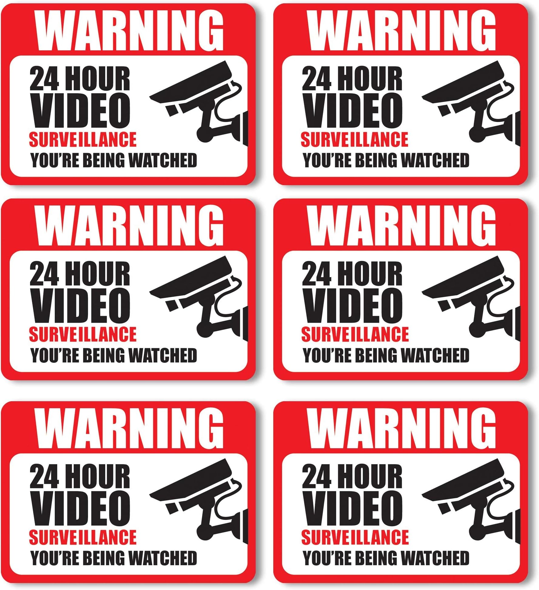 Front Facing Video Surveillance Adhesive Stickers (6-Pack) | Self-Adhesive Decals for Doors and Windows | UV Resistant for Ultimate Protection & Durability| Deter Thieves, Robbers & Burglars