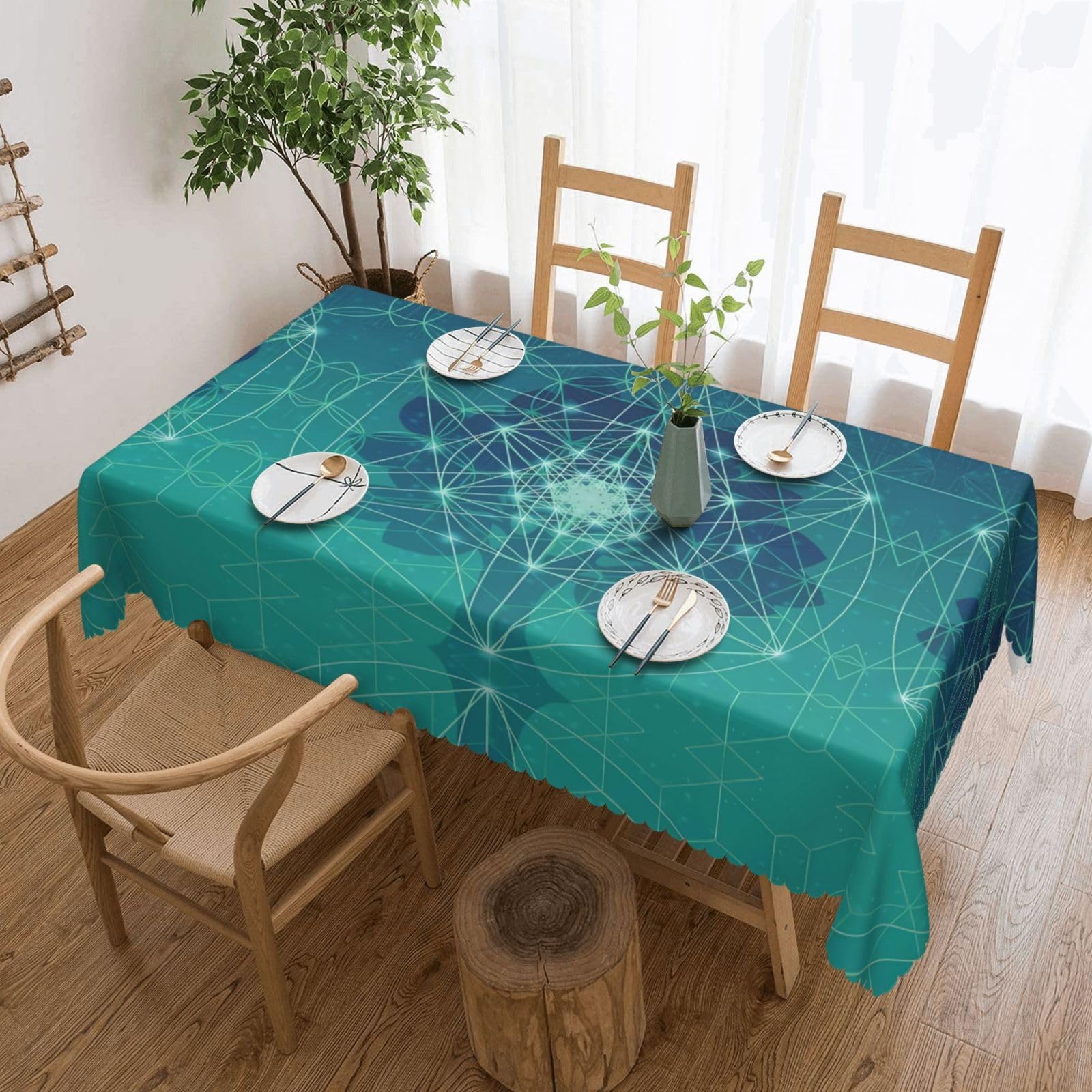 HLSBSSL Tree of Life Space Icon Patterned square lace tablecloth, wrinkle-resistant and durable, suitable for dining tables, parties, etc.