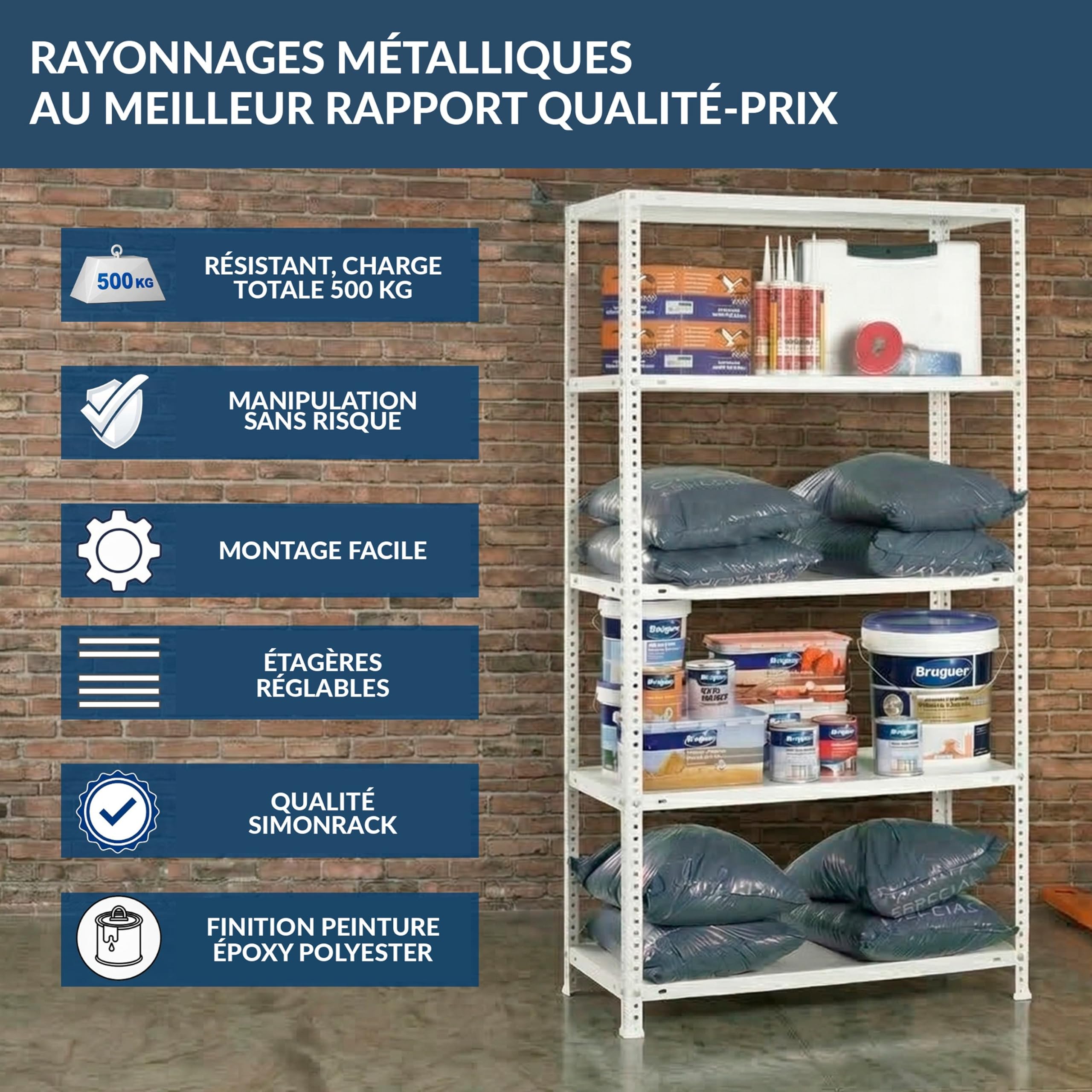 Simon Rack Étagère Métallique 2000x1000x400 mm, 5 Niveaux, Tablettes en Acier, 100 kg par Niveau, Gris – Comfort