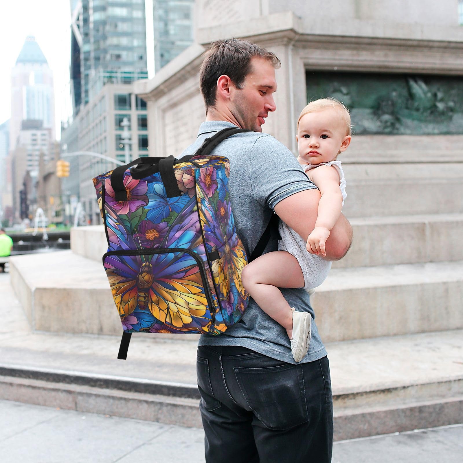 Coloridas Flores Mariposas Mochilas de Pañales para Gran Capacidad Pañal Bolso Mochila para Viajar al Aire Libre Mamá y Papá