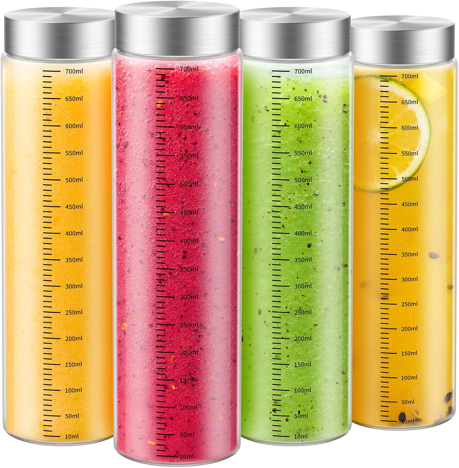 25 Oz Glass Juice Bottles, 4 Pack Glass Bottles with Lids, BPA Free, Borosilicate Glass, Leak Proof Lids for Juicing, Smoothies, Infused Water, Beverage Storage, Shaker Bottles 25 Oz Glass Juice Bottles, 4 Pack Glass Bottles with Lids, BPA Free, Borosilicate Glass, Leak Proof Lids for Juicing, Smoothies, Infused Water, Beverage Storage, Shaker Bottles