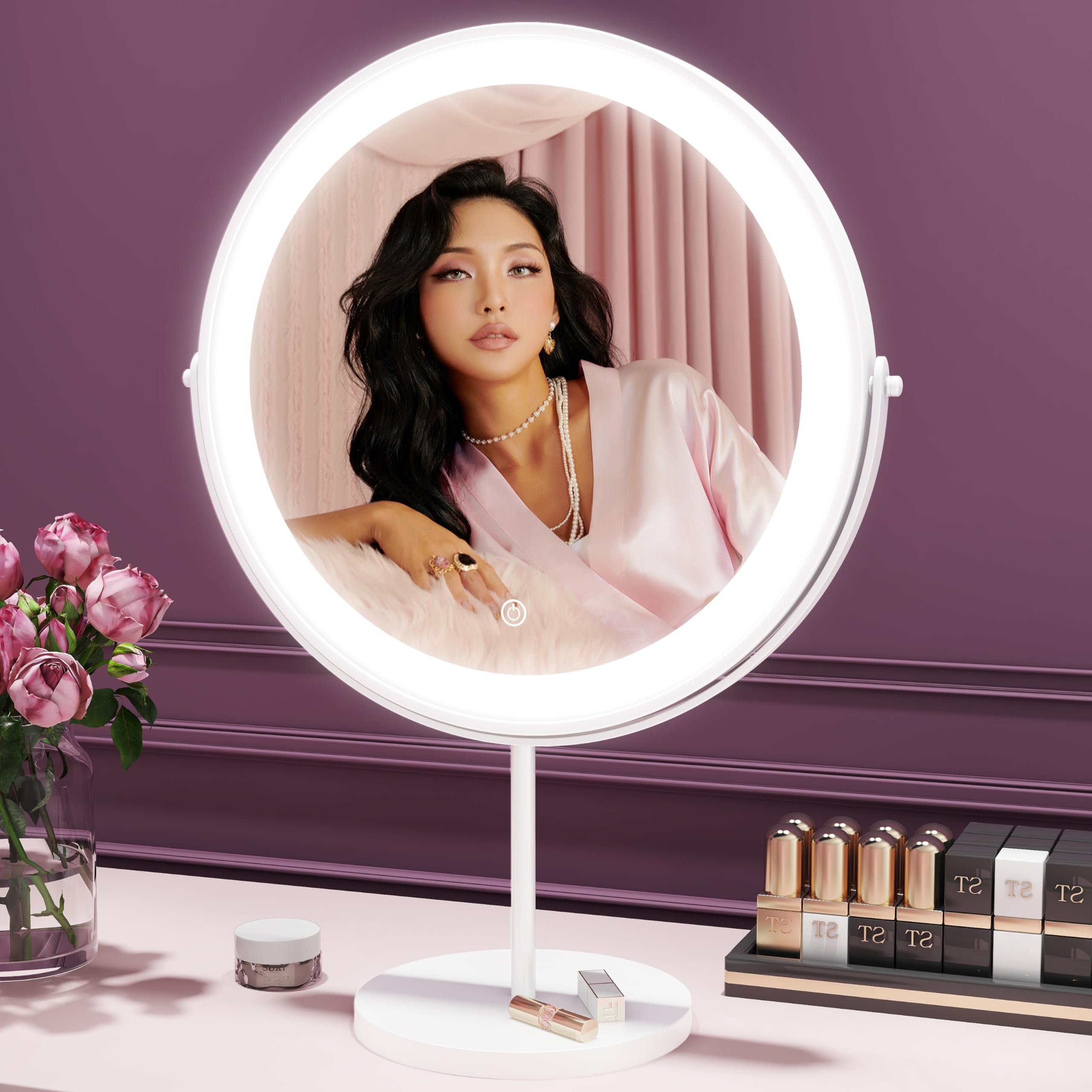 ROLOVE 12" x 17" Lighted Makeup Mirror, Vanity Mirror with Lights, Light up Mirror with 3 Modes Smart Touch Control, Brightness Adjustable, 360Â° Rotation, White