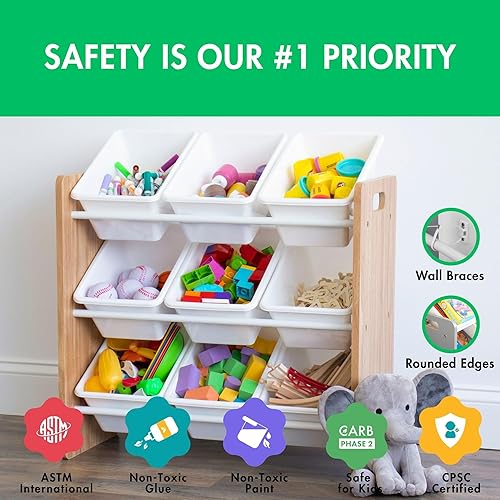 Miniatura 4 de Humble Crew Organizador de almacenamiento de juguetes de 9 contenedores con panel lateral de pizarra, color pastelblanco