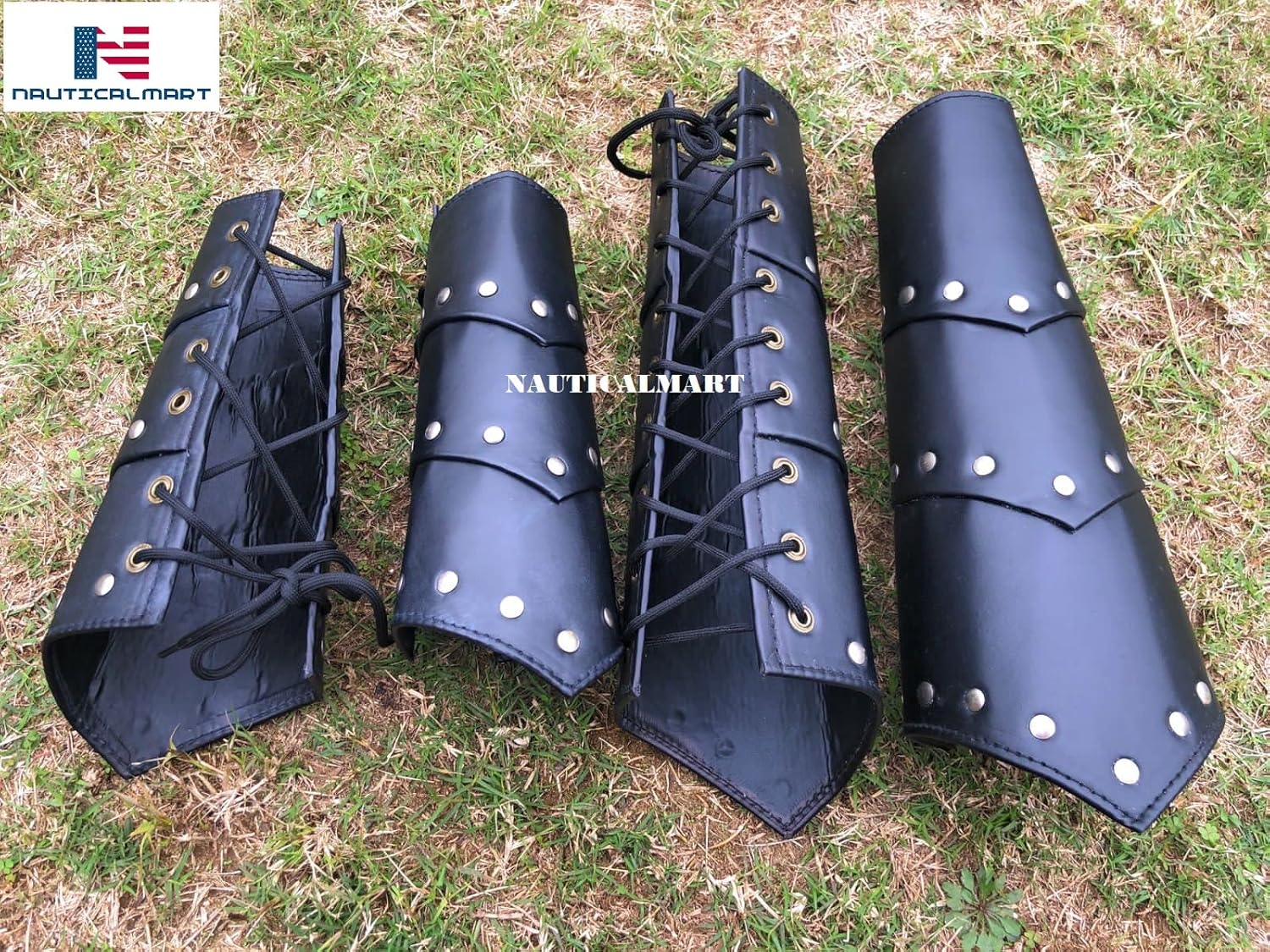 NauticalMart Medieval Gothic Leather ARM Guard & Leg Guard Fully Wearable Adjustable Role Playing Armor Costume