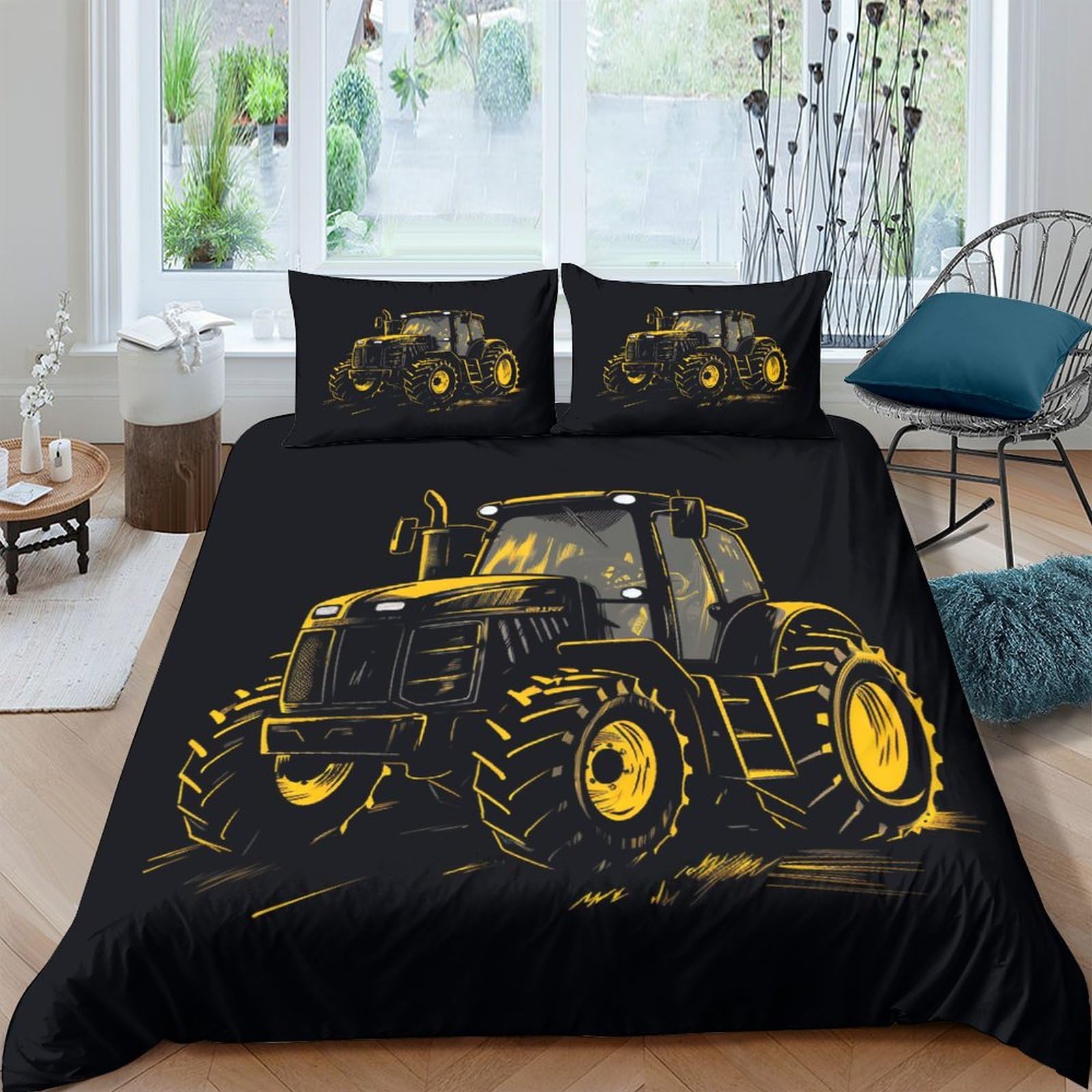 Housse de couette 220x240 fermeture éclair motif tracteur pour un lit king size net