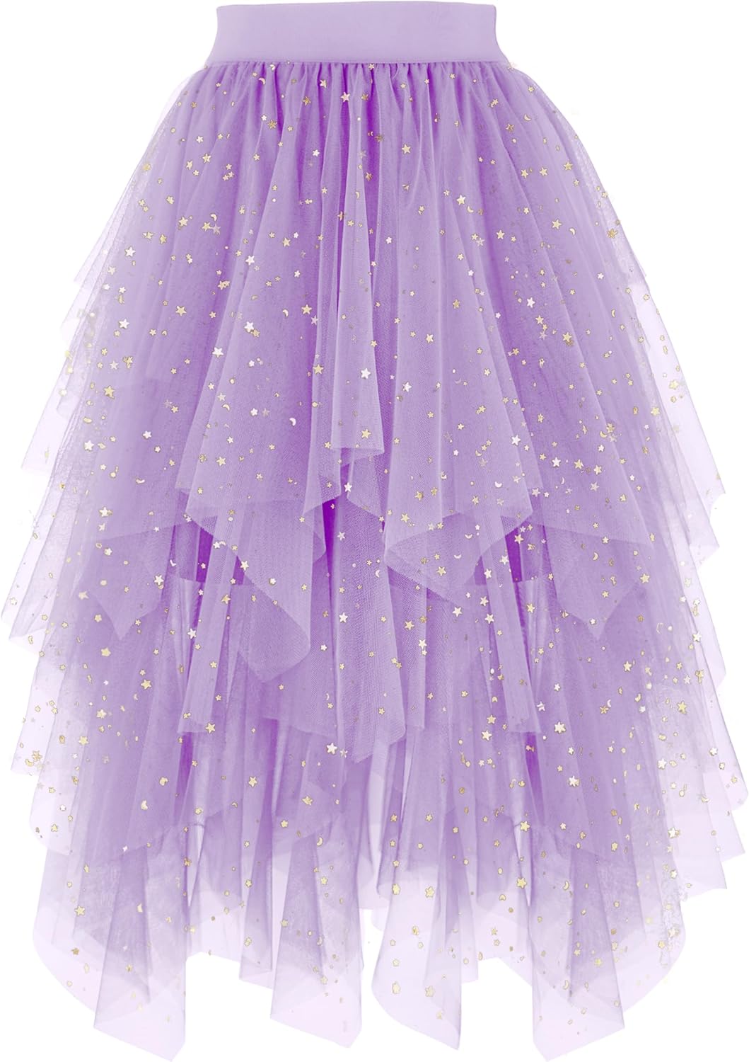 PUKAVT Tulle Skirts for Women High Waist Elastic Midi Skirt A-line Irregular Layered Mesh Tutu Skirts