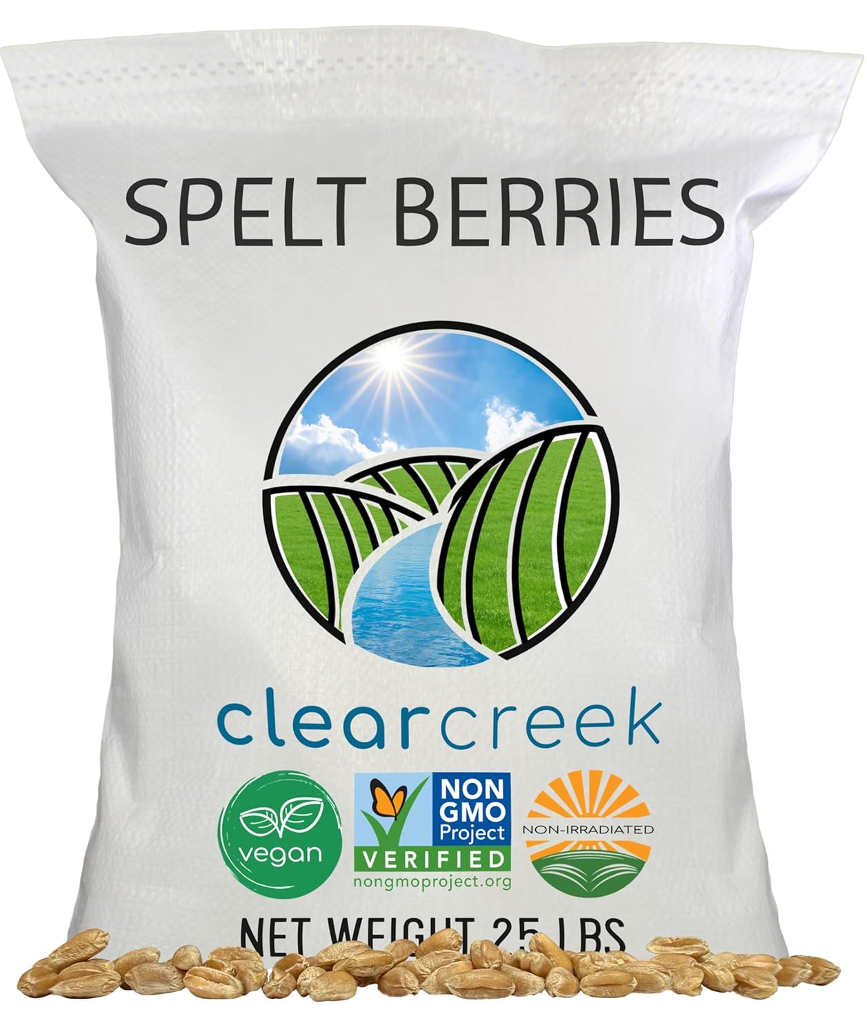 CLEAR CREEK Spelt Berries | 25 lb bag | Vegan | Non-GMO Project Verified | North American Grown