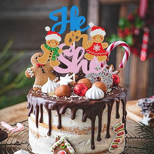 Miniatura 4 de Decoración para pastel de jengibre con purpurina azul y rosa, decoración de pastel de baby shower, decoración de pastel de Papá Noel para bebé,