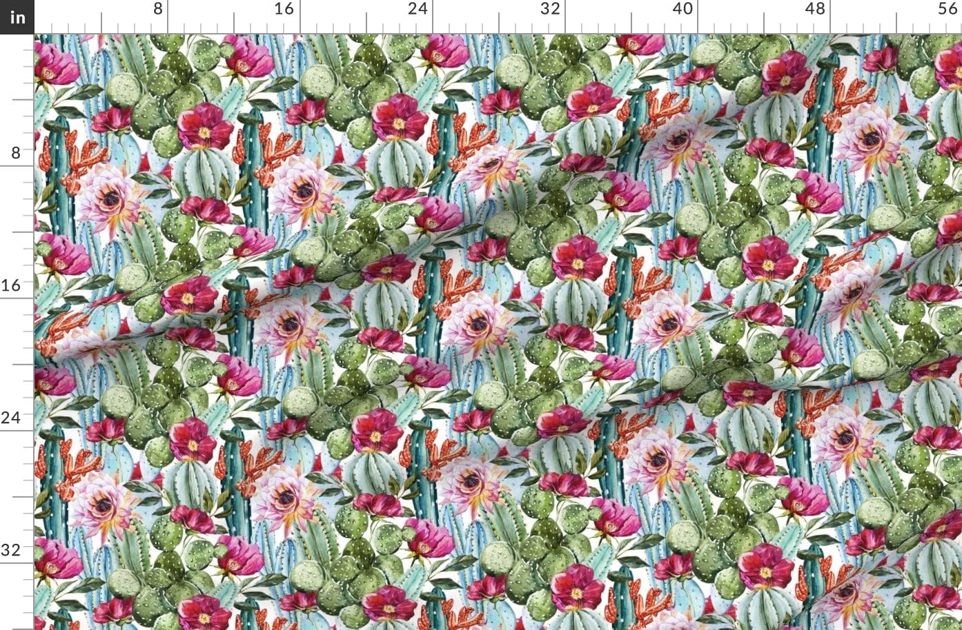 Spoonflower Fabric - Watercolor Succulents Cactus Desert Printed on Organic Cotton Sateen Fabric by The Yard - Sewing Quilting Apparel Home Decor