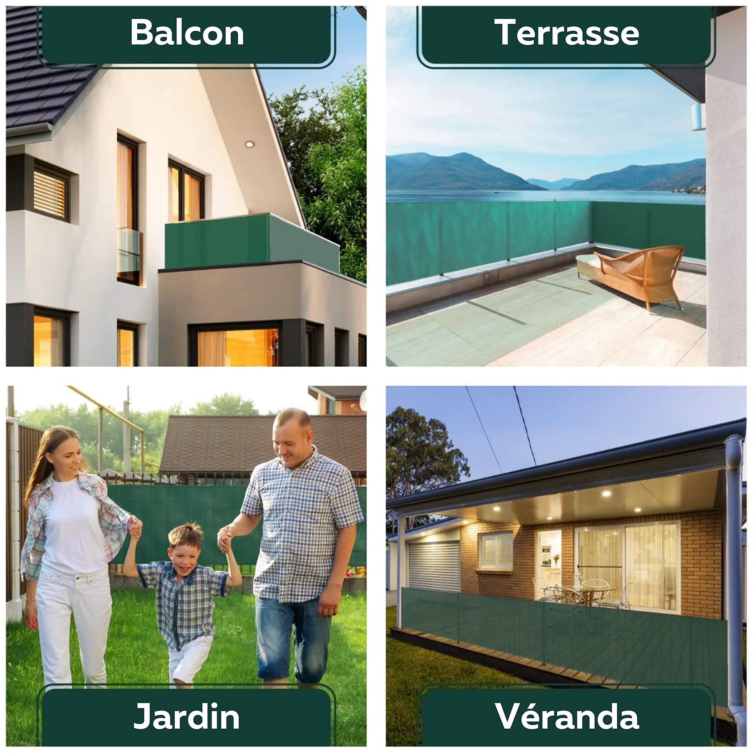 Brise-vue - Tapis ombragé - Protection contre le vent - Avec attache-câbles - Différentes tailles 1,2 x 25 m vert foncé