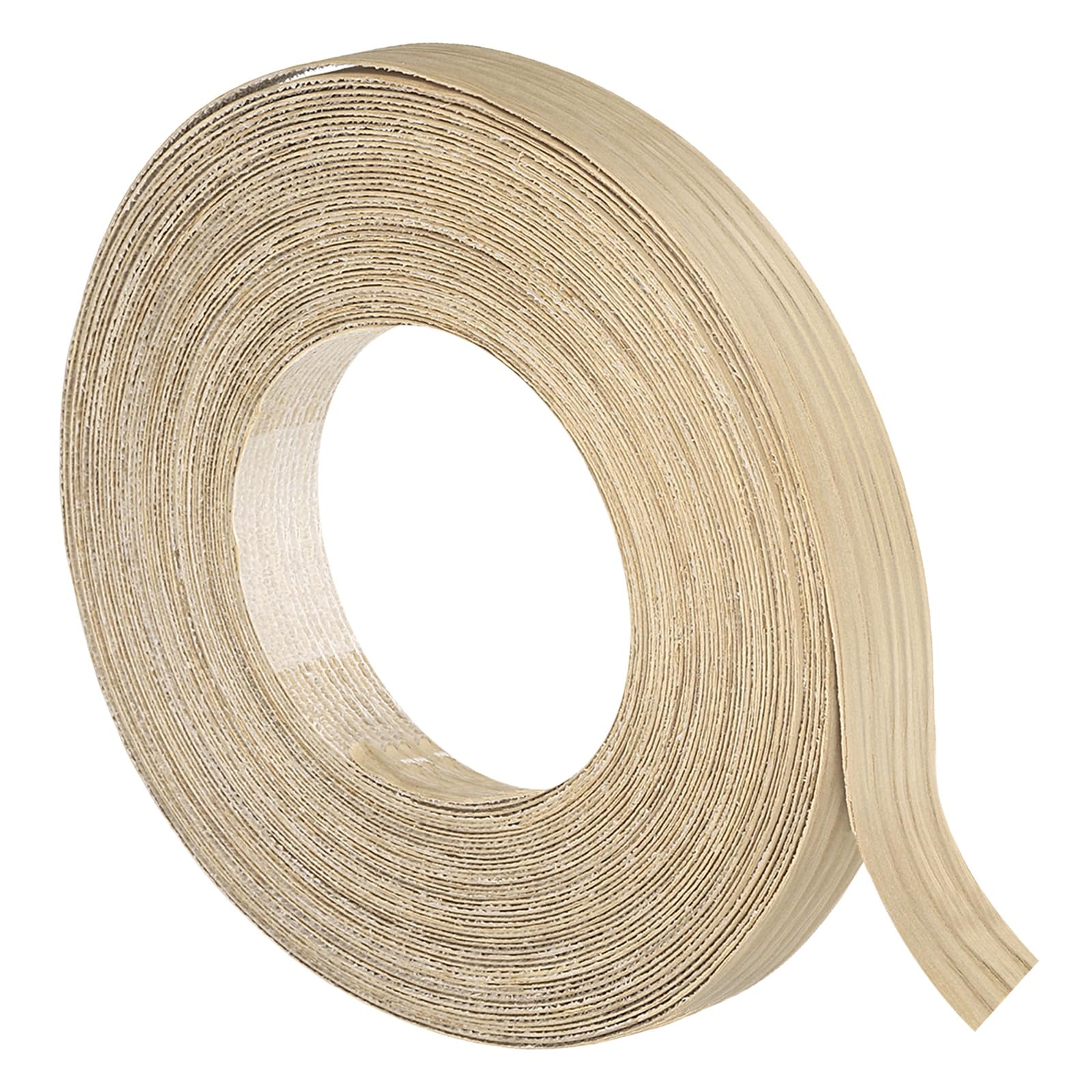 sourcing map 25mm x 15m (WxL) Wood Veneer Edge Banding, Pre-Glued Flexible White Oak Edging Strips, Iron on with Hot Melt Adhesive Wood Tape for Cabinet Repair and Furniture Restoration