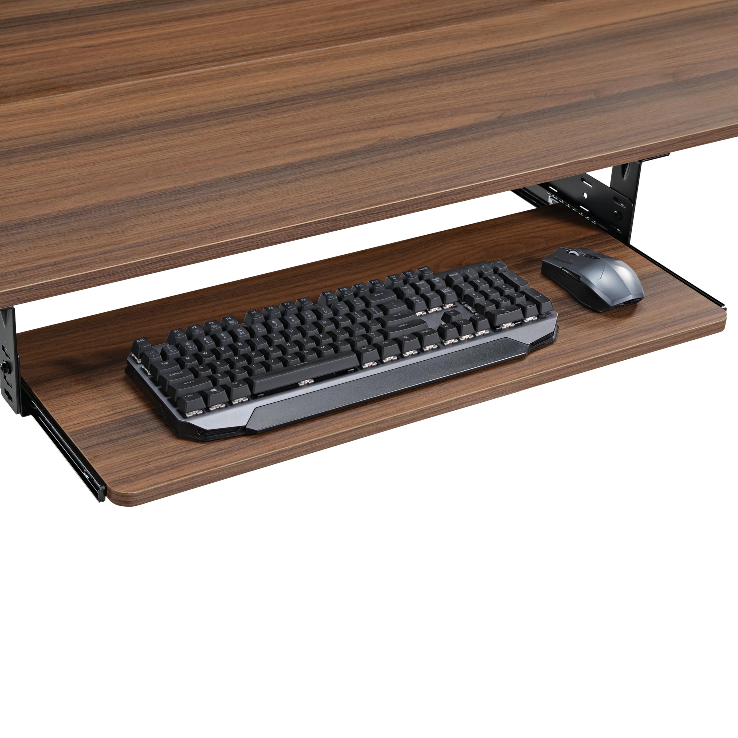 EUREKA ERGONOMIC Adjustable Keyboard Tray Under Desk, 28x11 Inch Large Slide Out Keyboard & Mouse Platform Tray, Wooden Pull Out Computer Keyboard Drawer for Typing Home Office Desk, Walnut