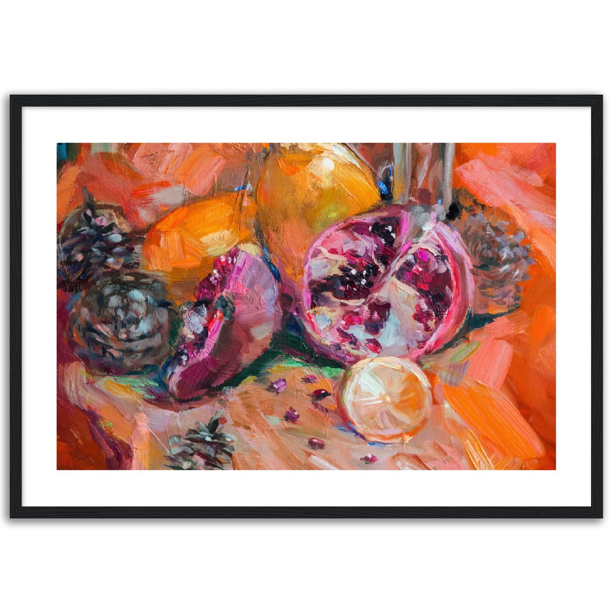 Décoration murale aliments boissons orange grenade cadre noir