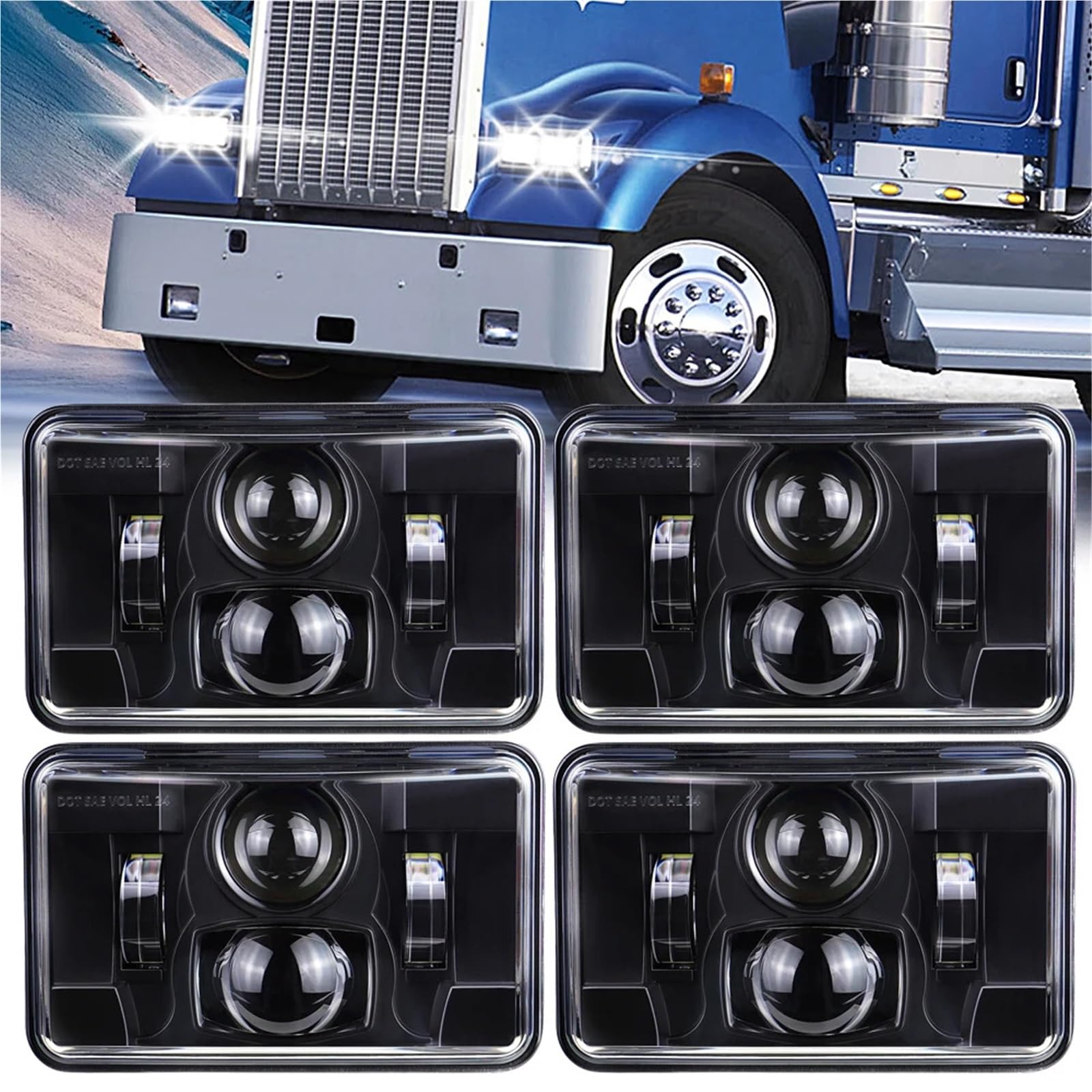 Zestaw reflektorów Reflektory 4 szt. 4x6 cali LED reflektory wiązki światła pasujące do Peterbilt pasujące do Kenworth pasujące do Freightliner pasujące do Forda