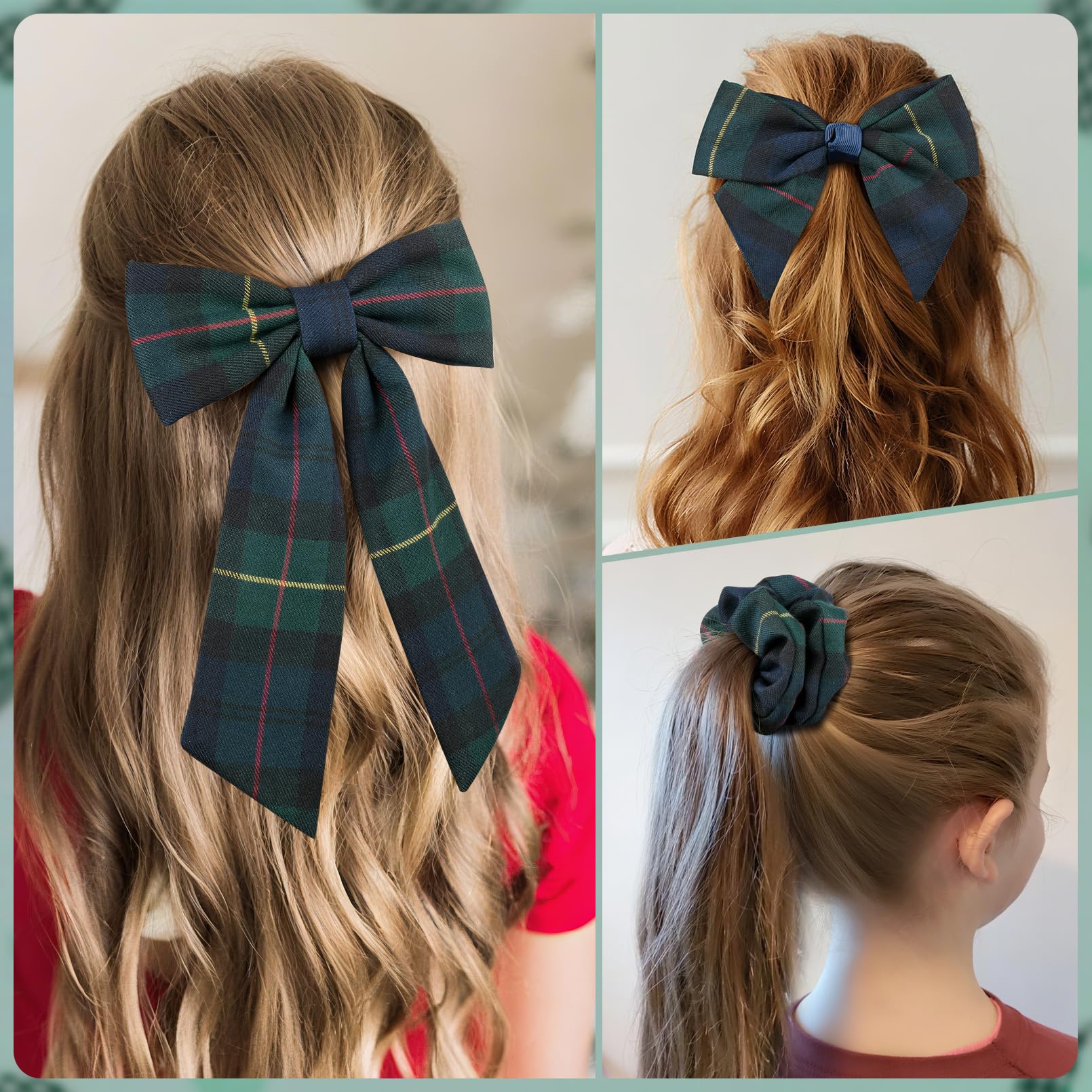 Plaid Hair Bows Set with Headband and Scrunchie School Uniform Accessories Plaid 98/back to School/girls Hair Accessories/scrunchie  main image 3