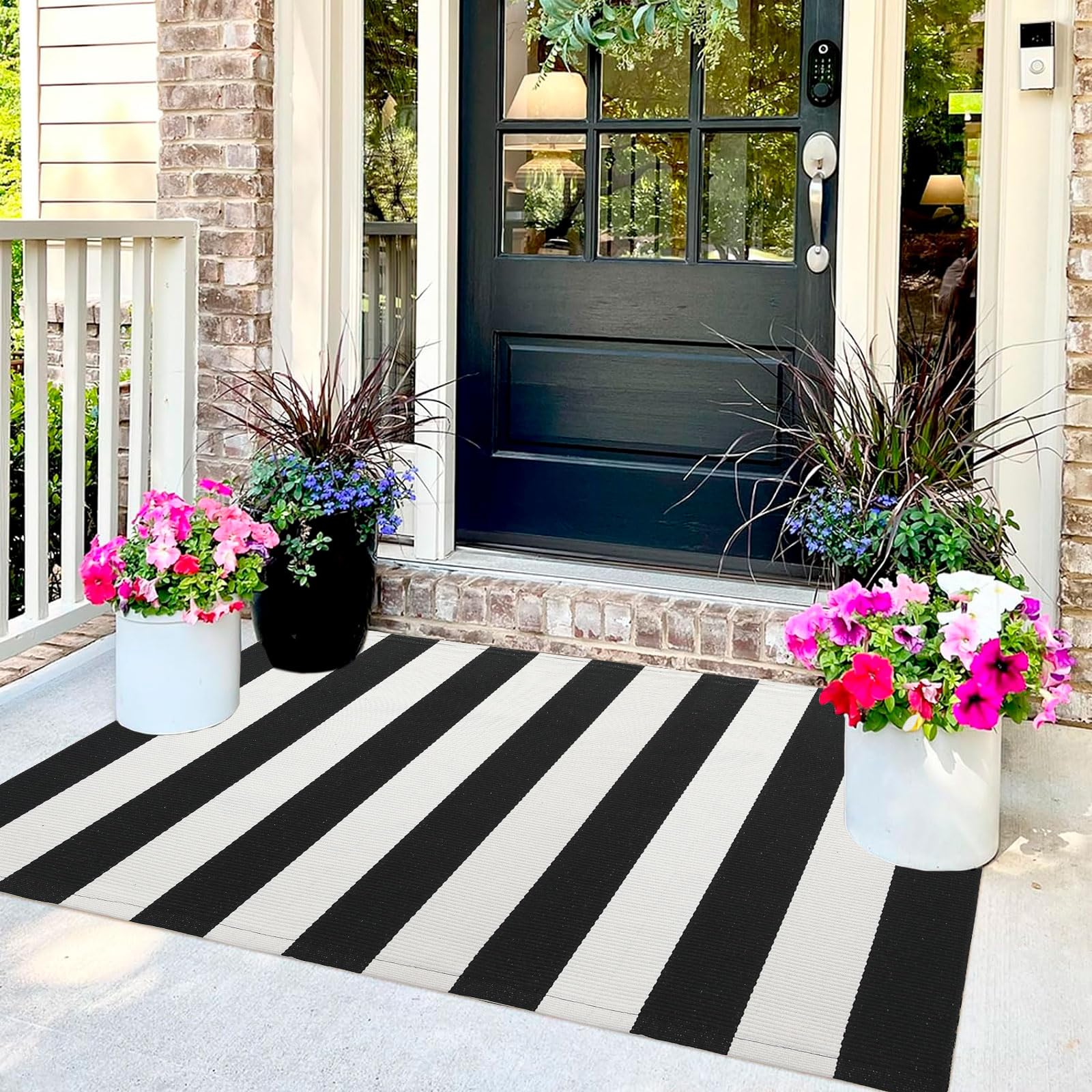 Amazon.com: Striped Rug Outdoor Porch Rug Black and White 3'x5 ...