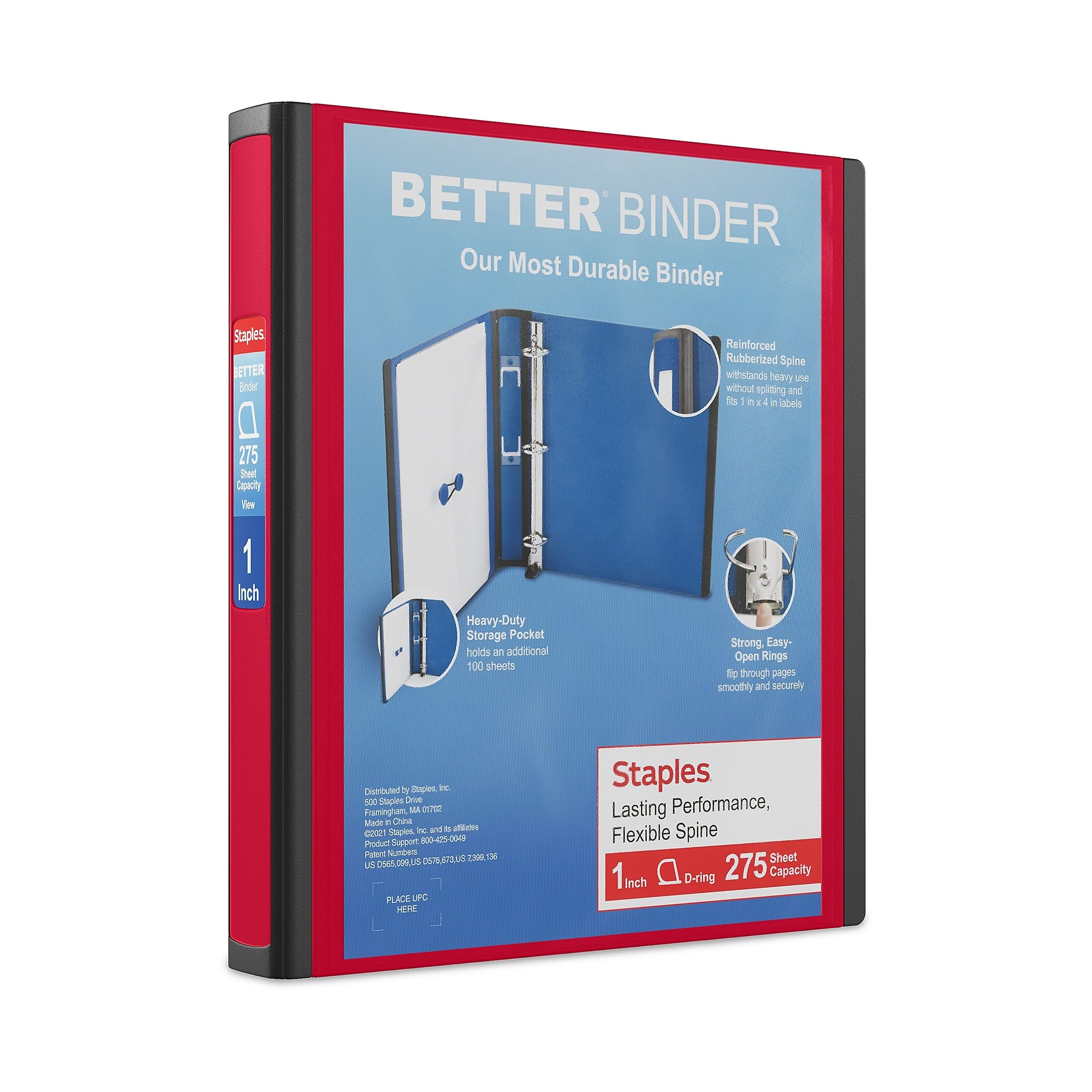 Staples 1-inch 3-Ring Better Binder, Red, 3/Pack (ST55844-CCVS)