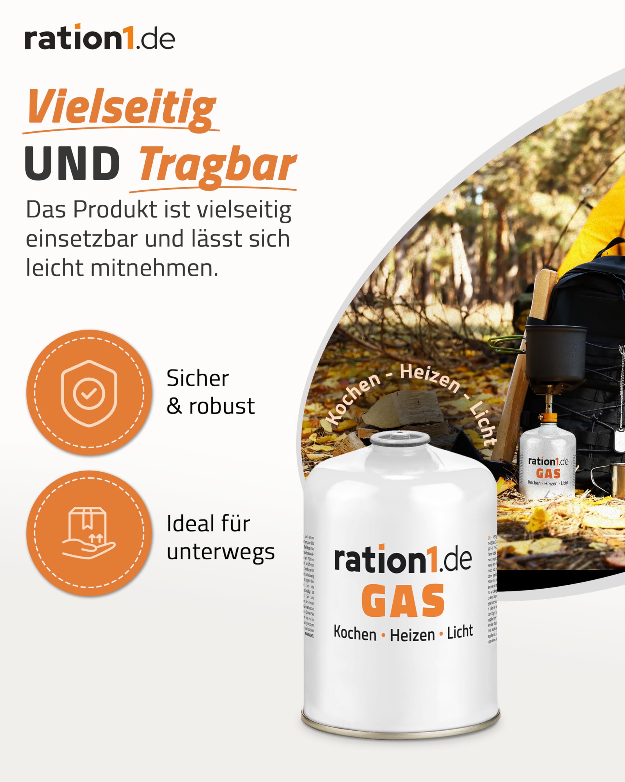 4X Gaskartusche á 450 g, Gaskartuschen Set von ration1, EN 417 Schraubkartusche, Ventilkartusche, Butan-Propan-Kartusche mit Gewinde für Campingkocher