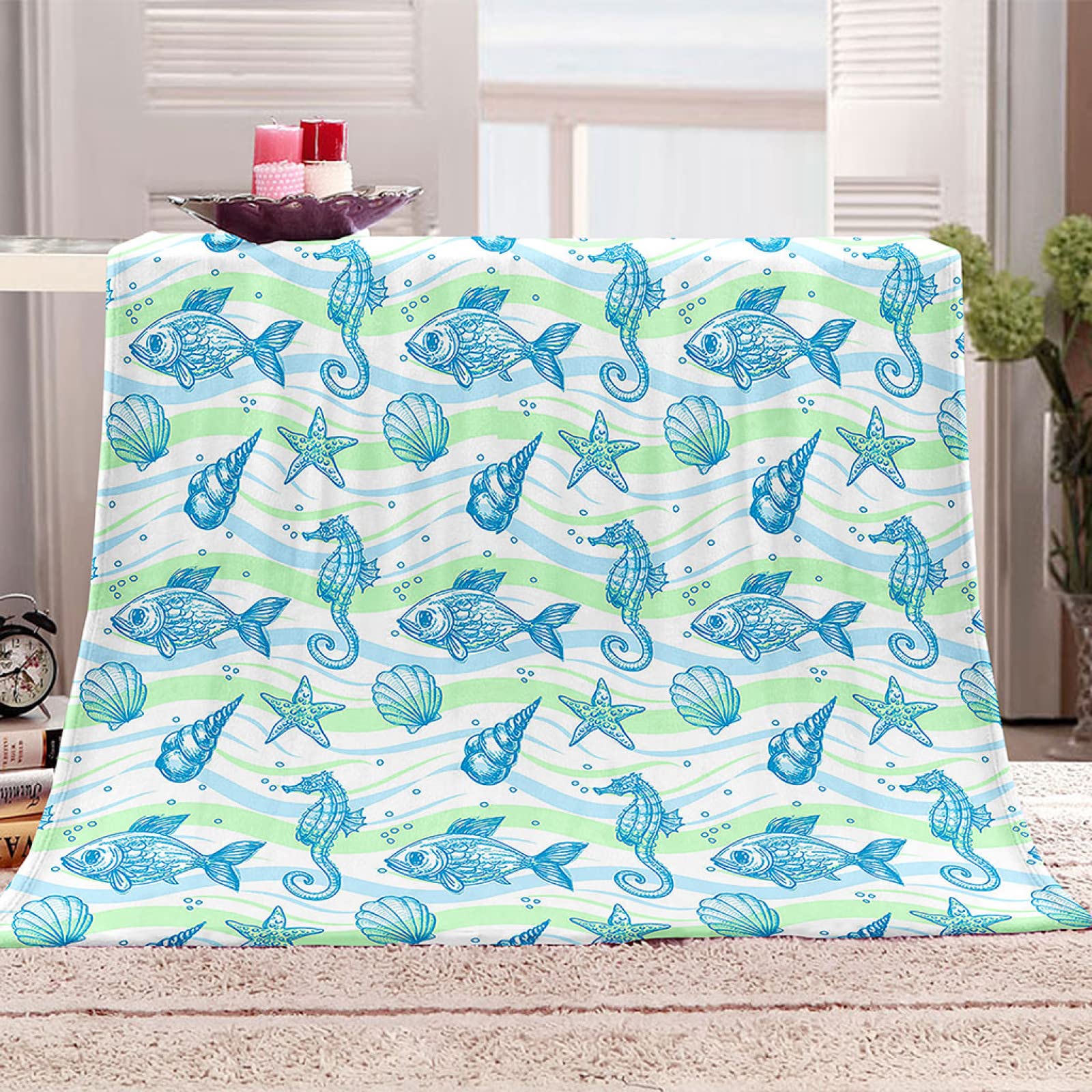 Couverture lion de mer flanelle contre le froid : plaid polaire doux 140x200