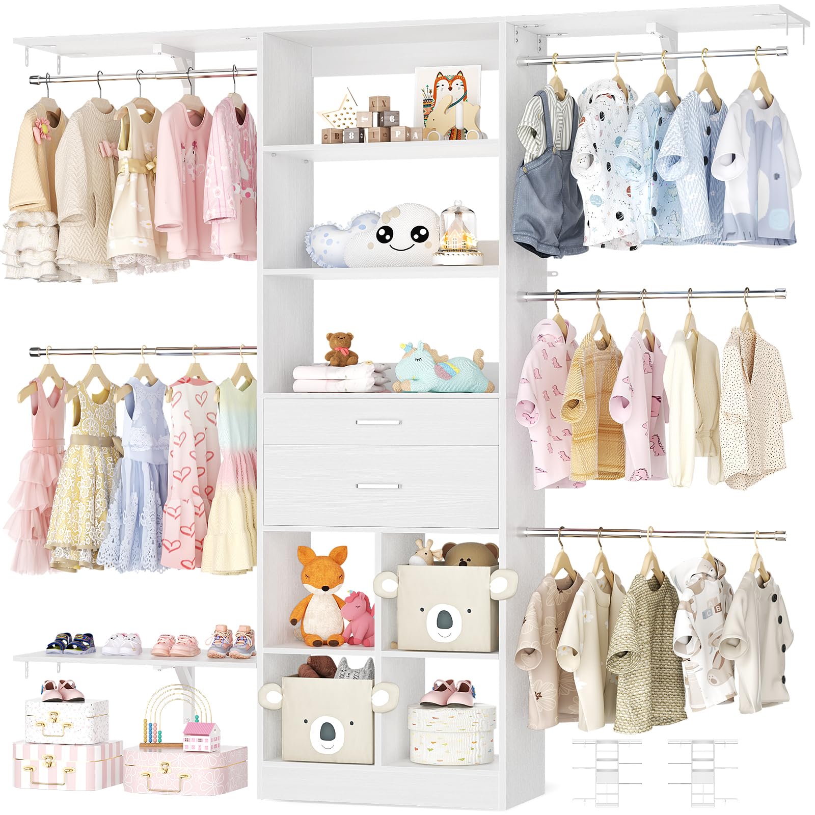 5FT Small Closet System with Wooden Drawers