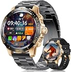 BENYAR SMART Smart Watches for Men Answer/Make Call, 1.43" AMOLED/800mAh Battery/LED Flashlight Military Smartwatch, 200+ Sports Modes IP68 Waterproof Fitness Tracker for Android iOS Black Gold