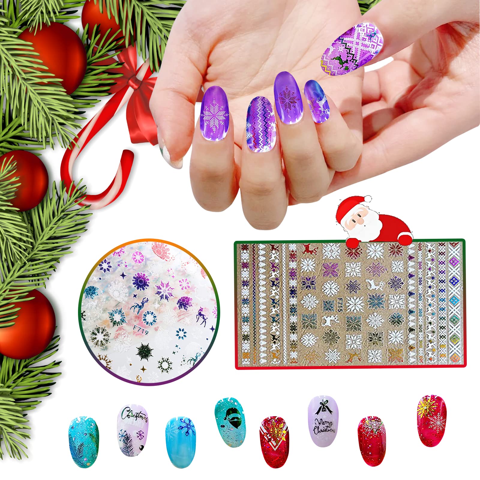 MWOOT Weihnachts-Nagelaufkleber – 48 Blatt, Wasser-Transfer-Sticker, Für DIY-Nageldesign Zu Weihnachten