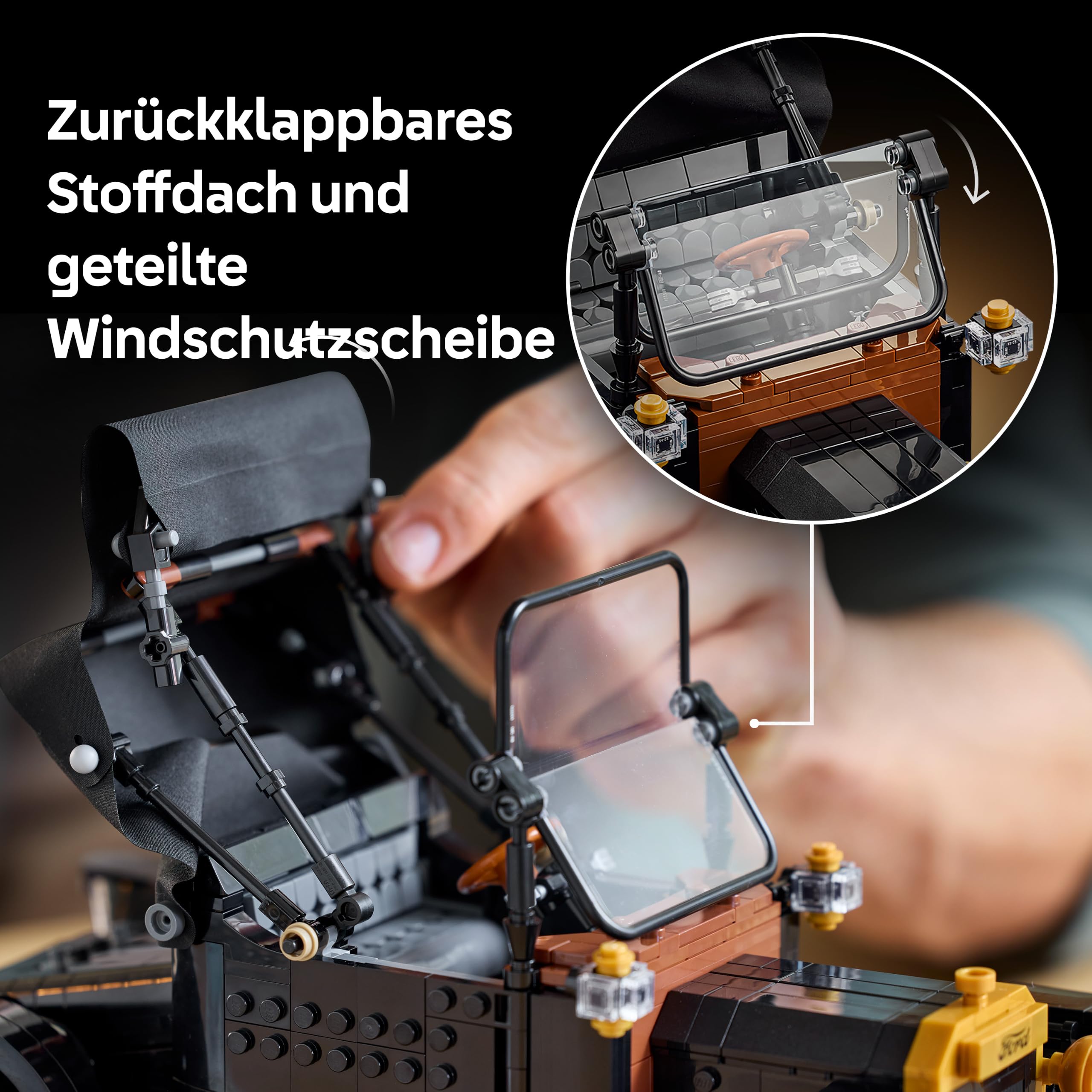 LEGO Icons Ford Model T - Retro Auto Modellbau für Erwachsene - Sammler Ausstellungsset mit Stofffaltdach, hohen Rädern & geteilter Windschutzscheibe - Geschenk für Fans klassischer Fahrzeuge - 11376