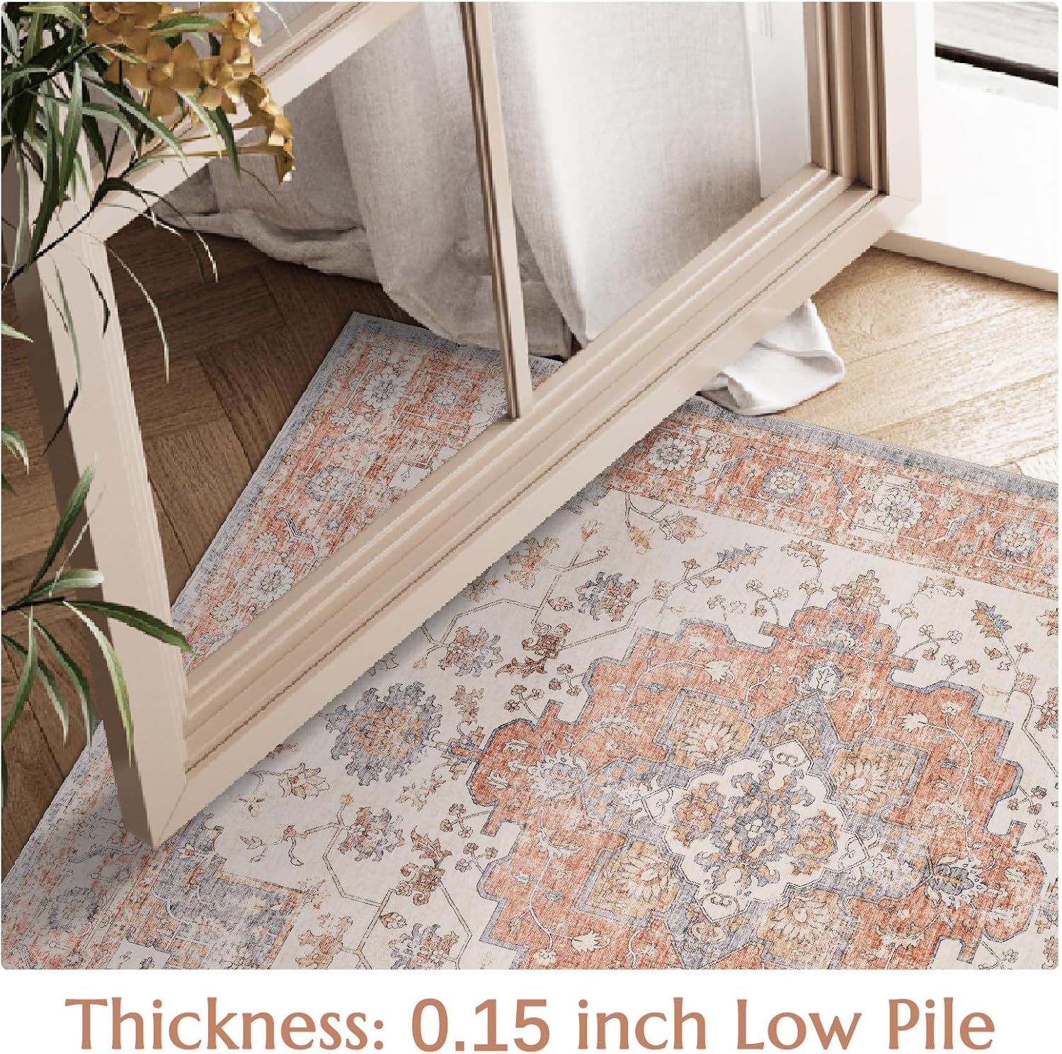 jinchan Runner Rug 2x6 Vintage Hallway Rug Boho Washable Runner Floral Medallion Retro Lightweight Non Slip Classic Thin Soft Carpet for Kitchen Bedroom Bathroom Laundry Room Doorway Brick Red - Image 4