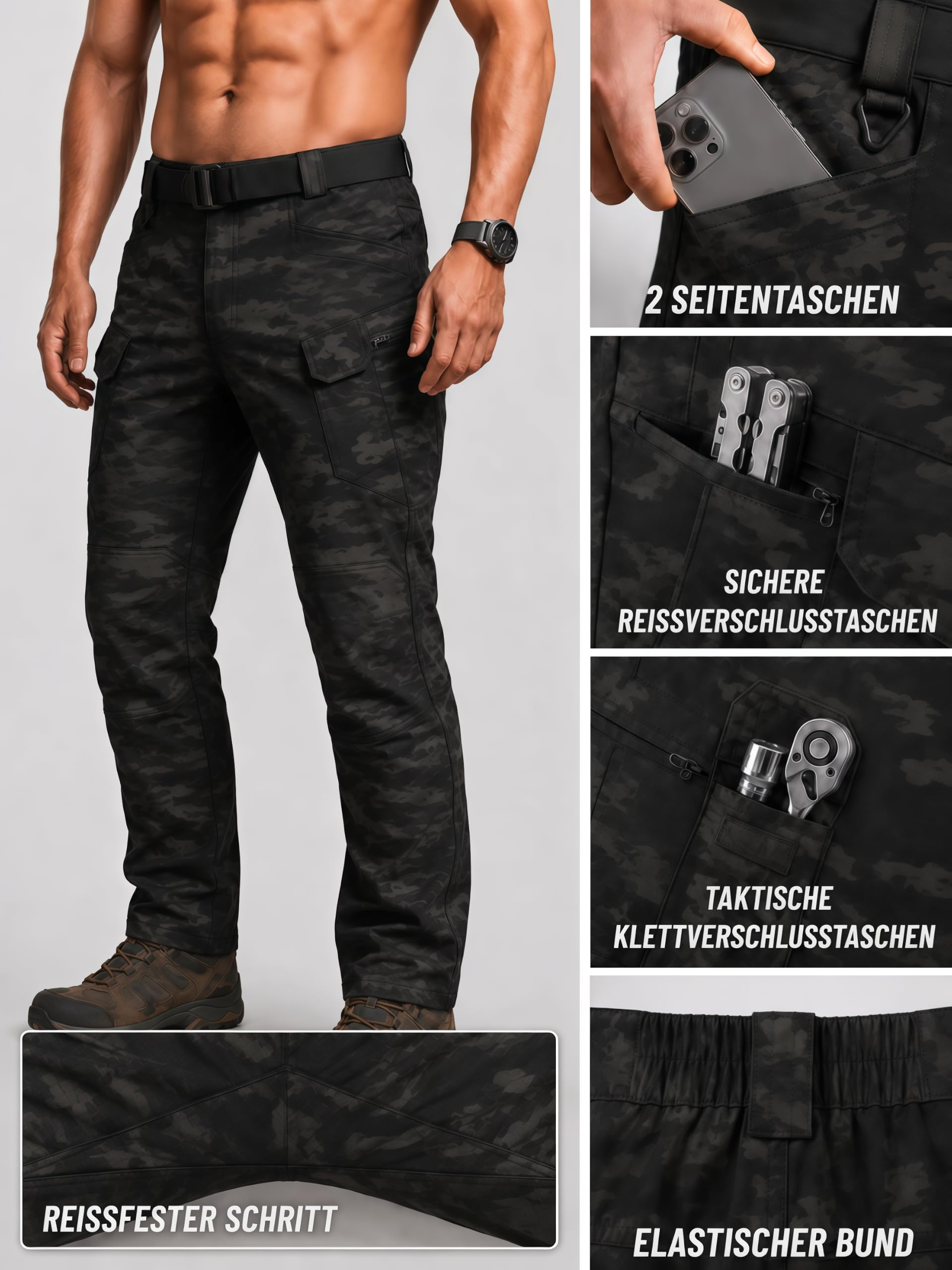 2-Teiliger Taktischer Anzug Herren Softshell | Winter Outdooranzug-Set | Wasserdichte Skijacke & Hose Militär Skianzug für Wandern Jagd Angeln Airsoft Paintball Security Fleece Kampfanzug