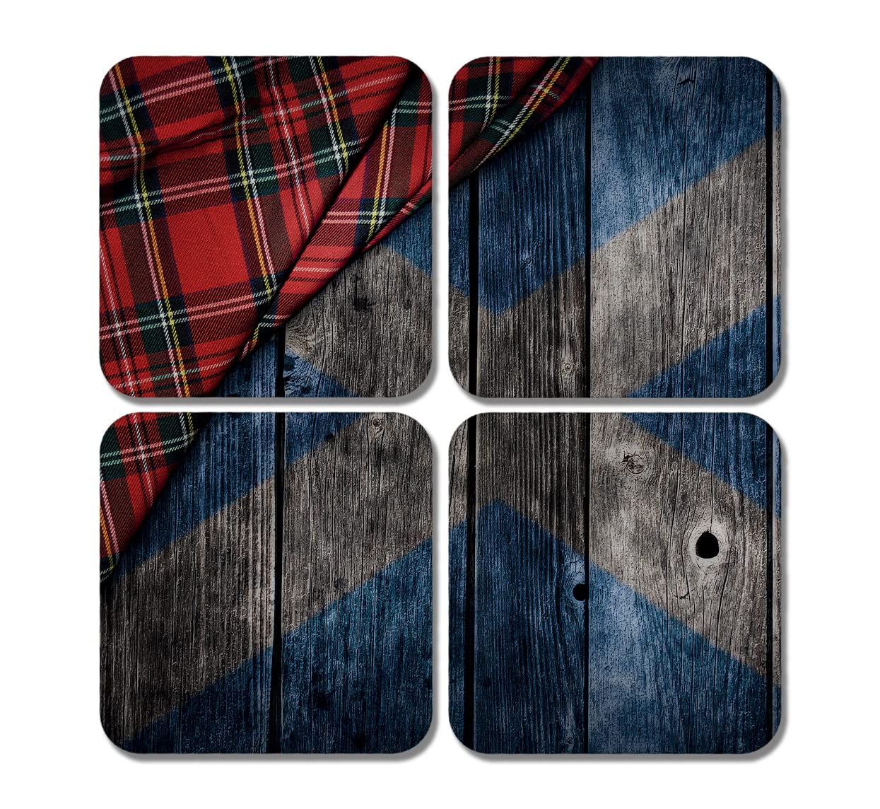Dv Design Multicolor 4 X Square Scottish Flag Coasters - Tartan Scotland Wood Scot Jigsaw Gift #78313