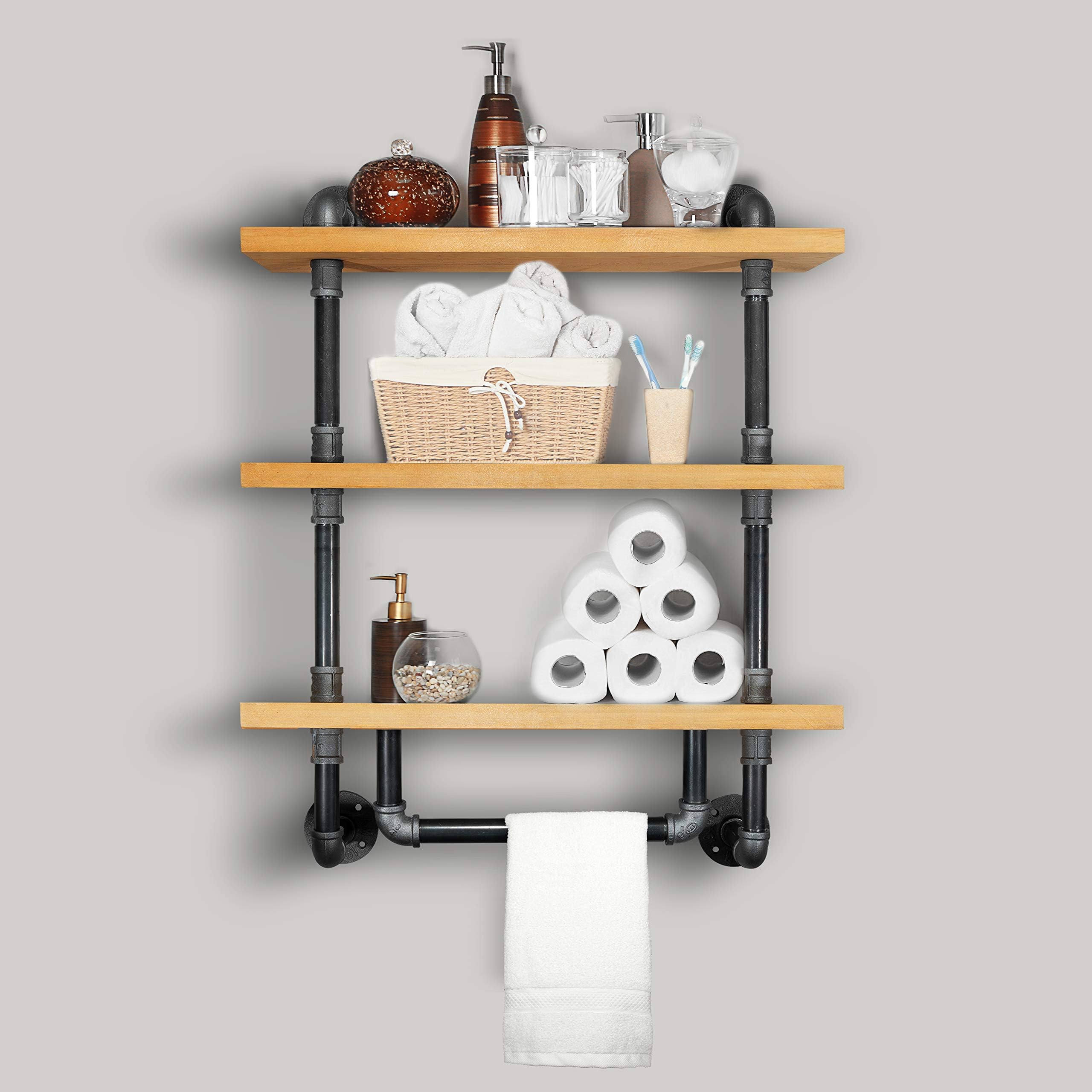 Industrial Floating Pipe Shelves Wall Mounted Hanging