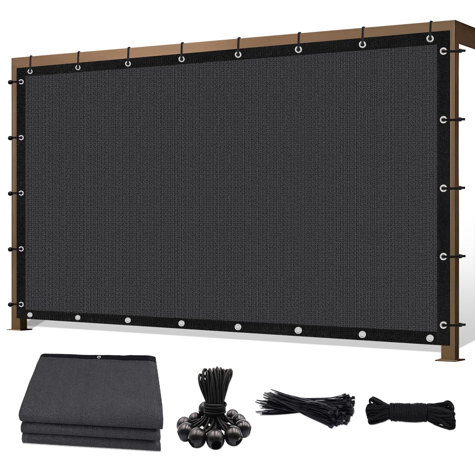 Sunocity 8'X 12' 90% Sun Shade Cloth Outdoor Patio Dark Grey Pergola Shades Cover Privacy Screen UV Block Porch Screens Canopy for Patio Outside