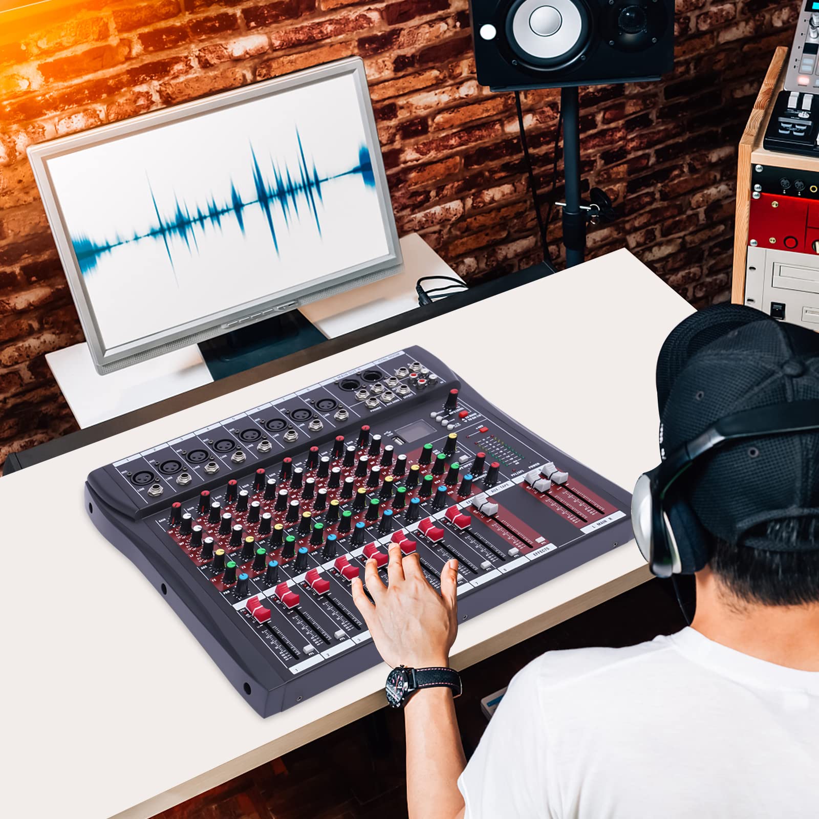 Mixer audio professionale a 8 canali con Bluetooth e USB – mixer DJ con alimentazione phantom da 48 V per registrazioni dal vivo, produzione in studio e attrezzatura DJ
