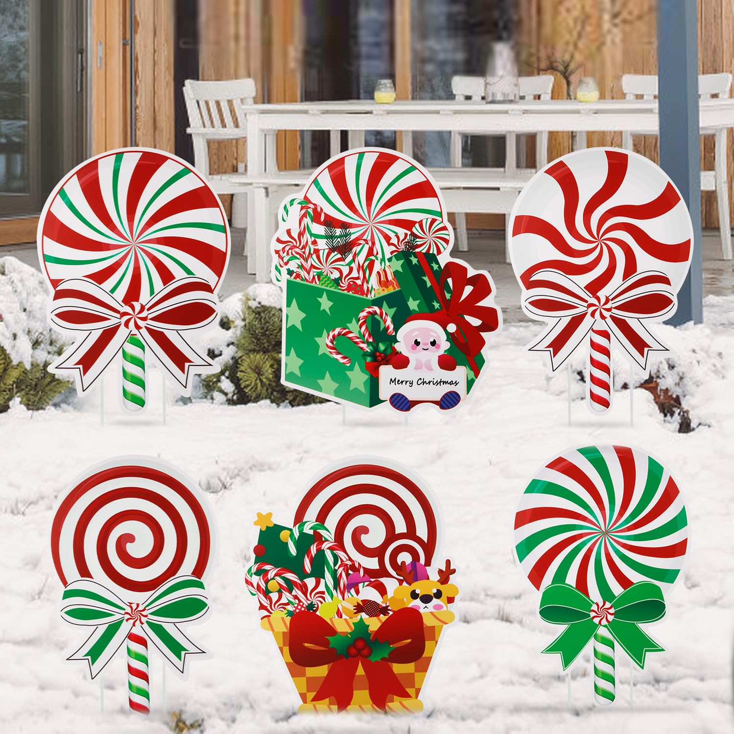 6 Weihnachts-Hofschilder Mit 12 Faserpfählen – Bunte Lollipop-Deko Für Garten, Terrasse, Weihnachtsfeier