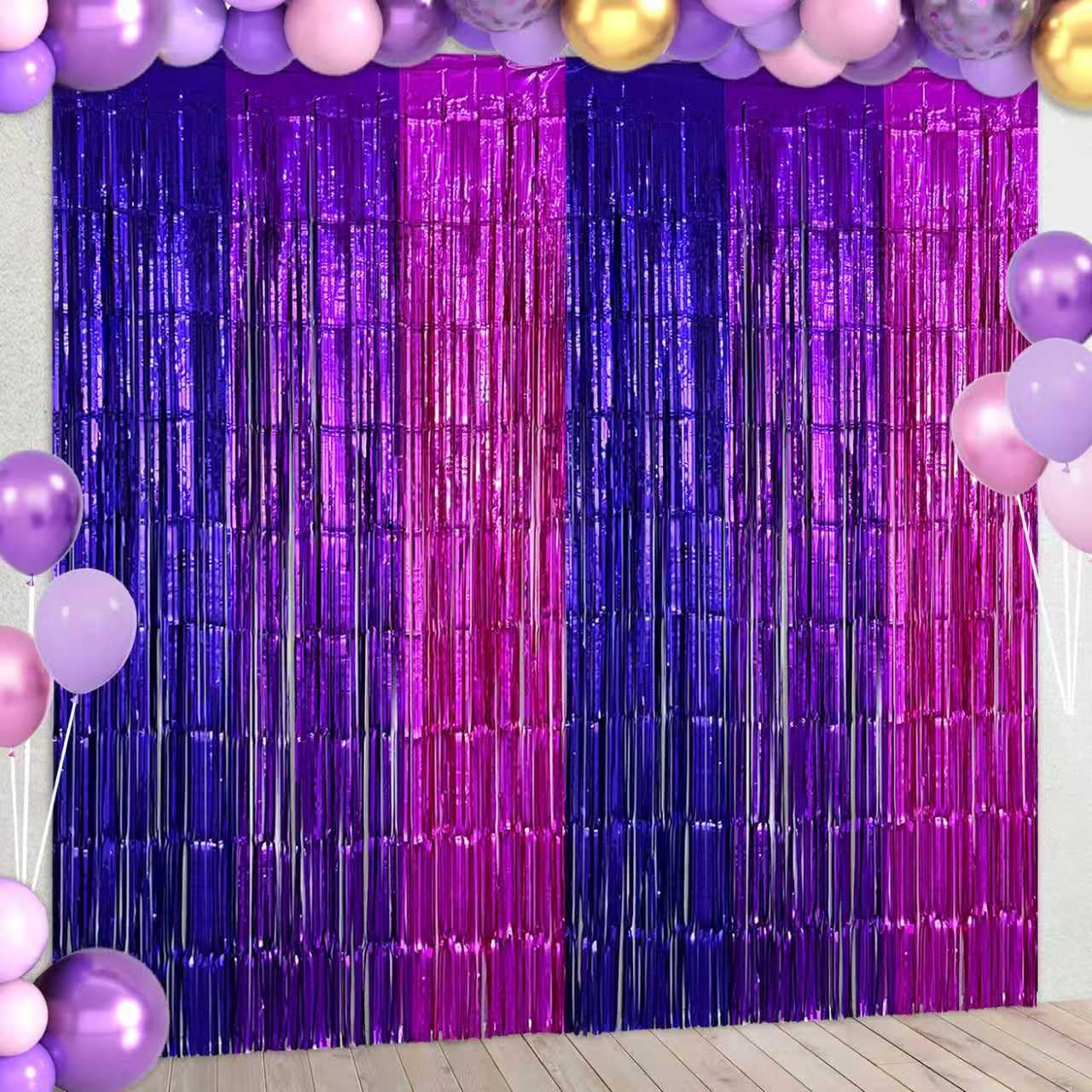 Photo 1 of 2 Pack Purple Pink Foil Fringe Curtains Streamers Backdrop for Music Themed Party Decorations, Girls Butterfly Birthday Party Decorations Supplies