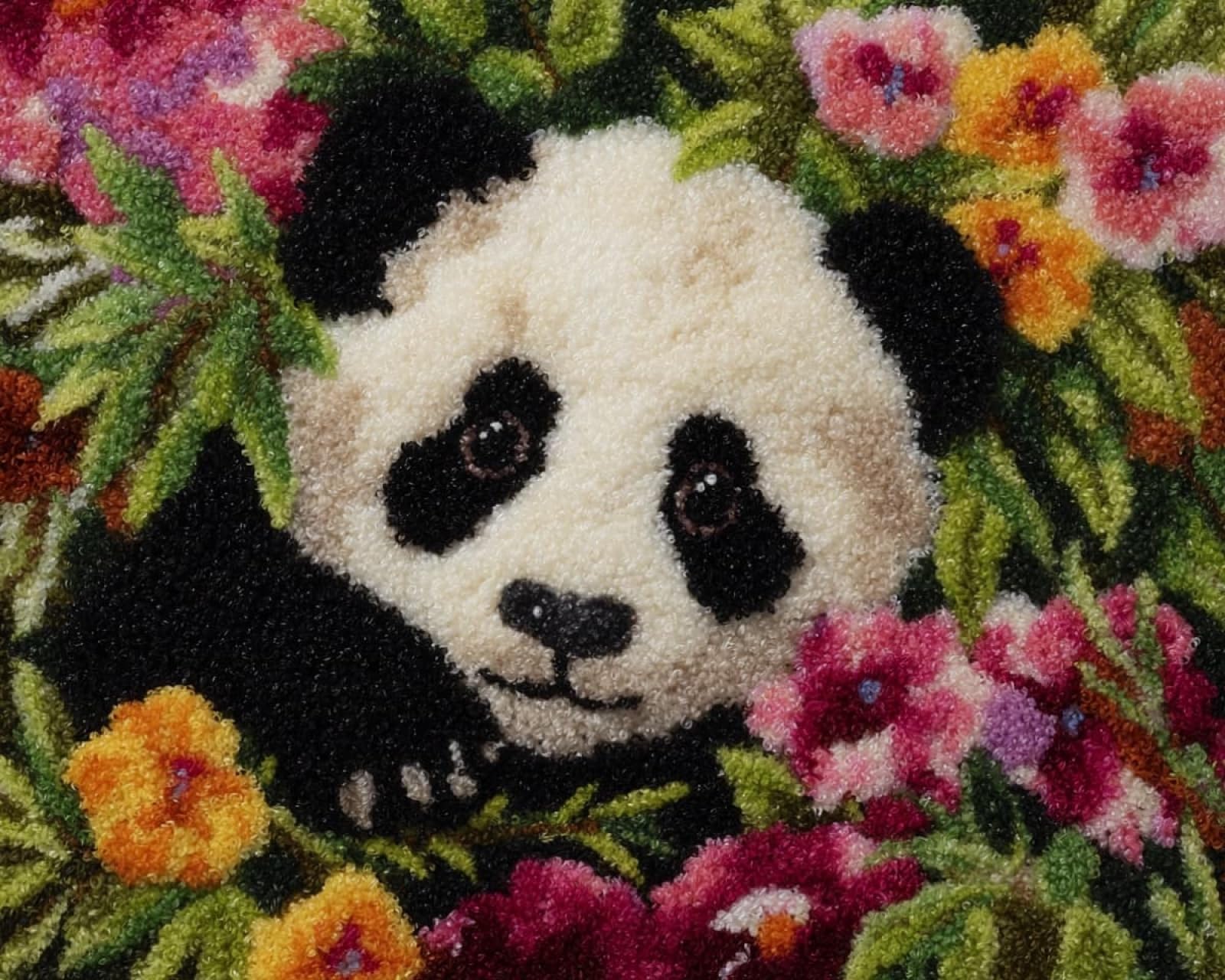 Wallphantom Latch Hook Kits for Kids and Adults,Pandas and Flowers,DIY Latch Hook Rug Making Kit,Carpet Making Crochet Kits Needlework Crafts for Home Decor,80x115cm
