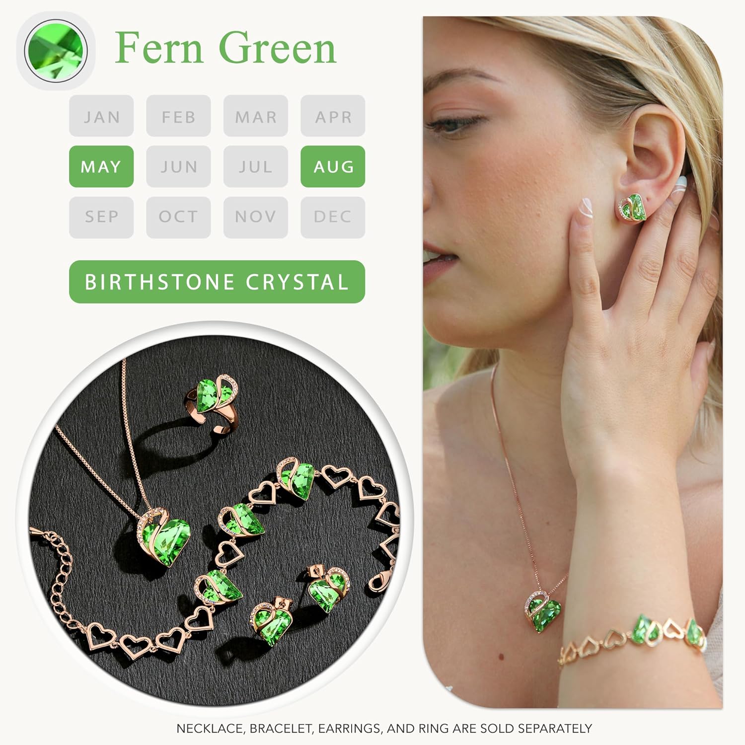 Leafael Rose Gold Plated Necklace for Women: Heart Shaped Birthstone/Healing Crystals Center, Dazzling Cubic Zirconia, Hypoallergenic Chain (18"+2"), Jewelry Gifts for Anniversaries and Birthdays - Image 5