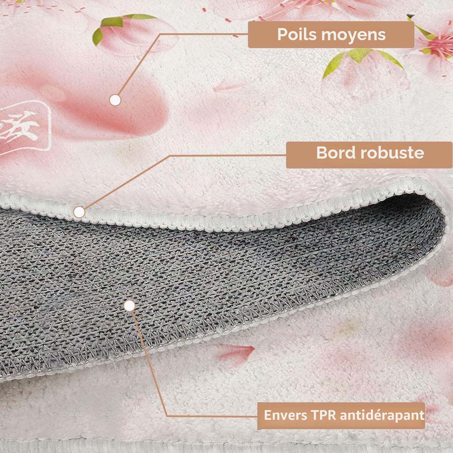 Rose Tapis de Salon 80 x 150cm Fleurs de Cerisier Roses du Japon Tapis Doux Poils Courts Moderne Antidérapant Grand Tapis pour Salon Chambre Décoration d'intérieur Garçons Filles Adolescents