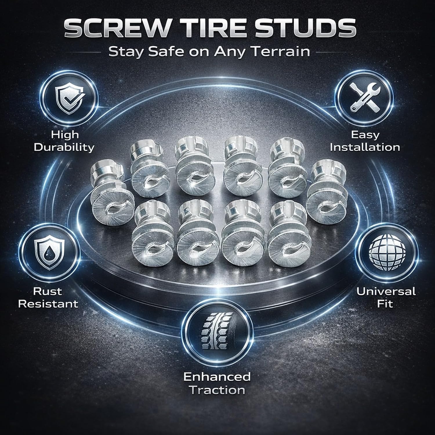 50 Pcs Screw - in Tire Studs, Tungsten Steel Aluminum, 9x16.2mm, Silver - Enhanced Traction, Durable Anti - Skid Snow Tire Spikes, Ideal for Cars Trucks Motorcycles