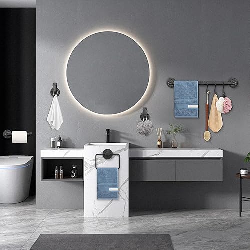 Miniatura 5 de Juego de toallas de hierro industrial, accesorios de baño, accesorios de pared, 5 piezas, incluye toallero, soporte para papel higiénico y 3 ganchos