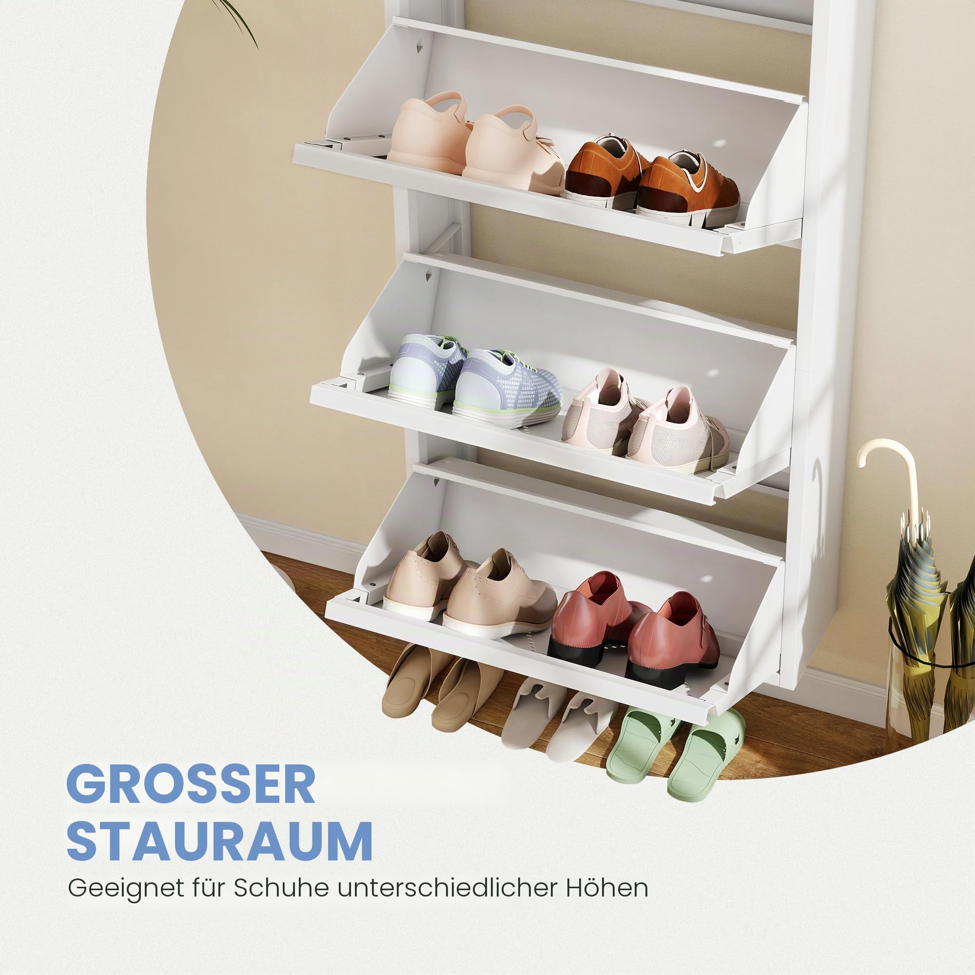 TAUS Schuhschrank Schmal Schuhregal Metall Schuhkipper mit Magnet Klappen Schuhablage Montiert und Wandmontage (Weiß, 3 Klappen) (2)