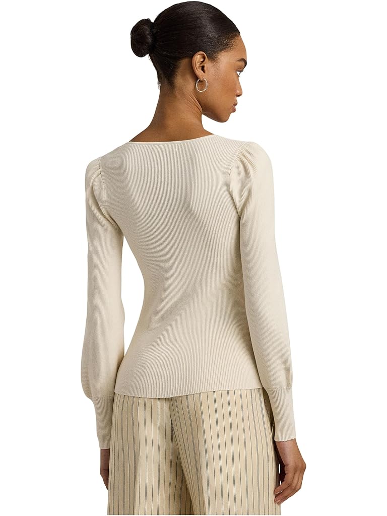 Bone Lauren Ralph Lauren Rib-Knit Puff-Sleeve Sweater