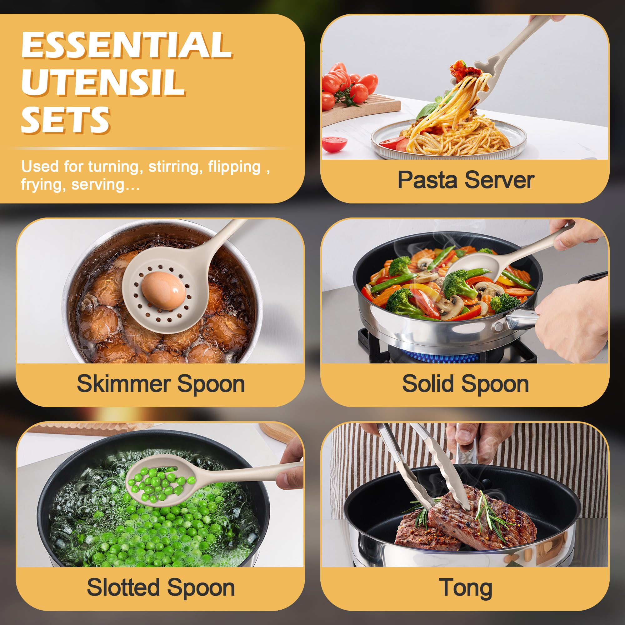 Homikit Küchenutensilien-Set mit Halter, hitzebeständig, lebensmittelechtes Silikon, inklusive Schlitzspatel, Schöpflöffel, Pfannenwender für antihaftbeschichtetes Kochgeschirr, spülmaschinenfest