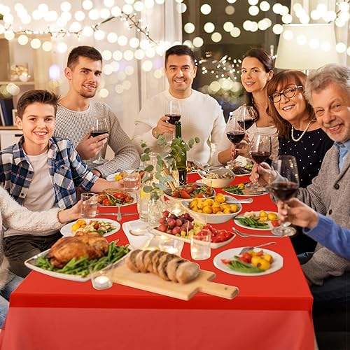 Miniatura 5 de PLULON 6 manteles desechables de plástico rojos para mesas rectangulares de 54 x 108 pulgadas, mantel impermeable para cumpleaños, baby shower,