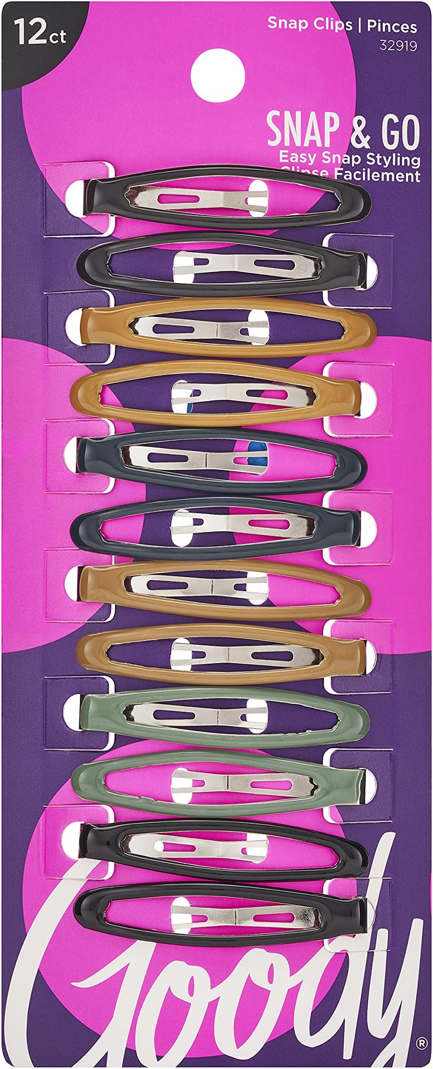 Snap & Go Epoxy Contour Clips, 12 Count, Assorted Colors, Snap Clips, Suitable for All Hair Types, Pain-Free Hair Accessories for Women, Men, Boys and Girls, All Day Comfort