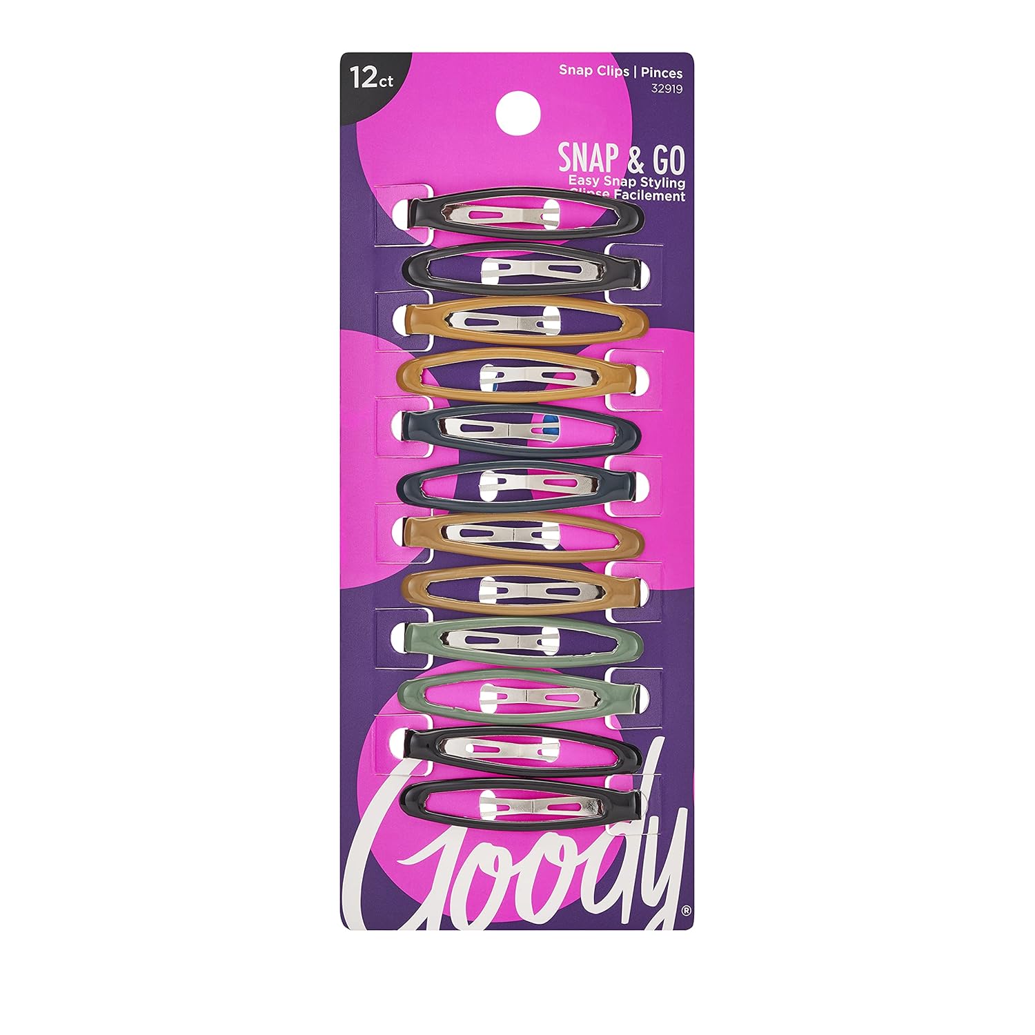 Goody Epoxy Contour Snap Clips, 12 Count, Assorted Colors, Just Snap Into Place, Suitable for All Hair Types, Pain-Free Hair Accessories for Women, Men, Boys and Girls, All Day Comfort